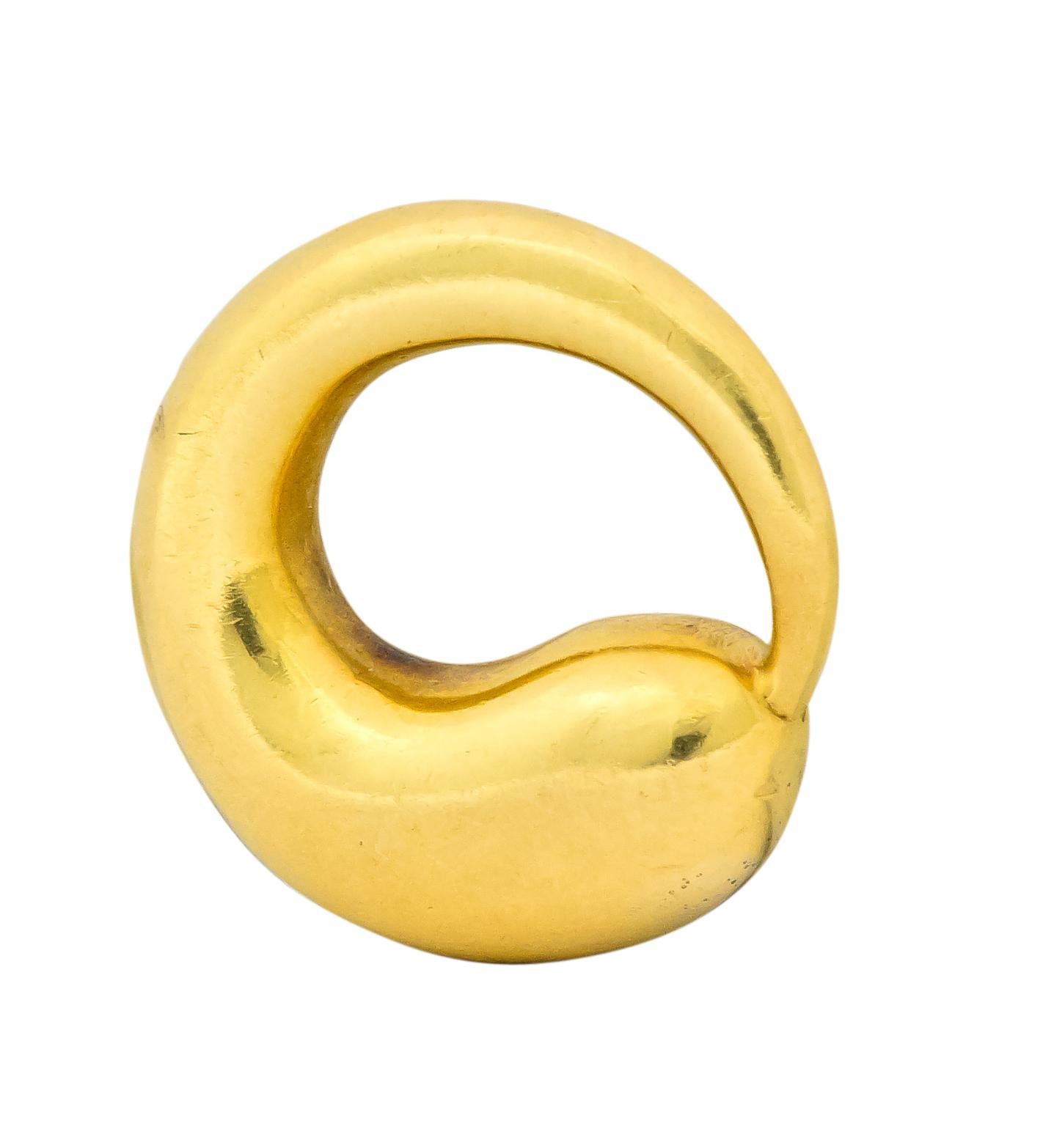 Designed as a the outline of a circle of graduating width and thickness

Highly polished 18 karat gold

From the Eternal Circle collection

Fully signed Tiffany & Co. 18K Peretti

Measures 16 mm x 16 mm with 4 mm depth

Total weight: 3.9