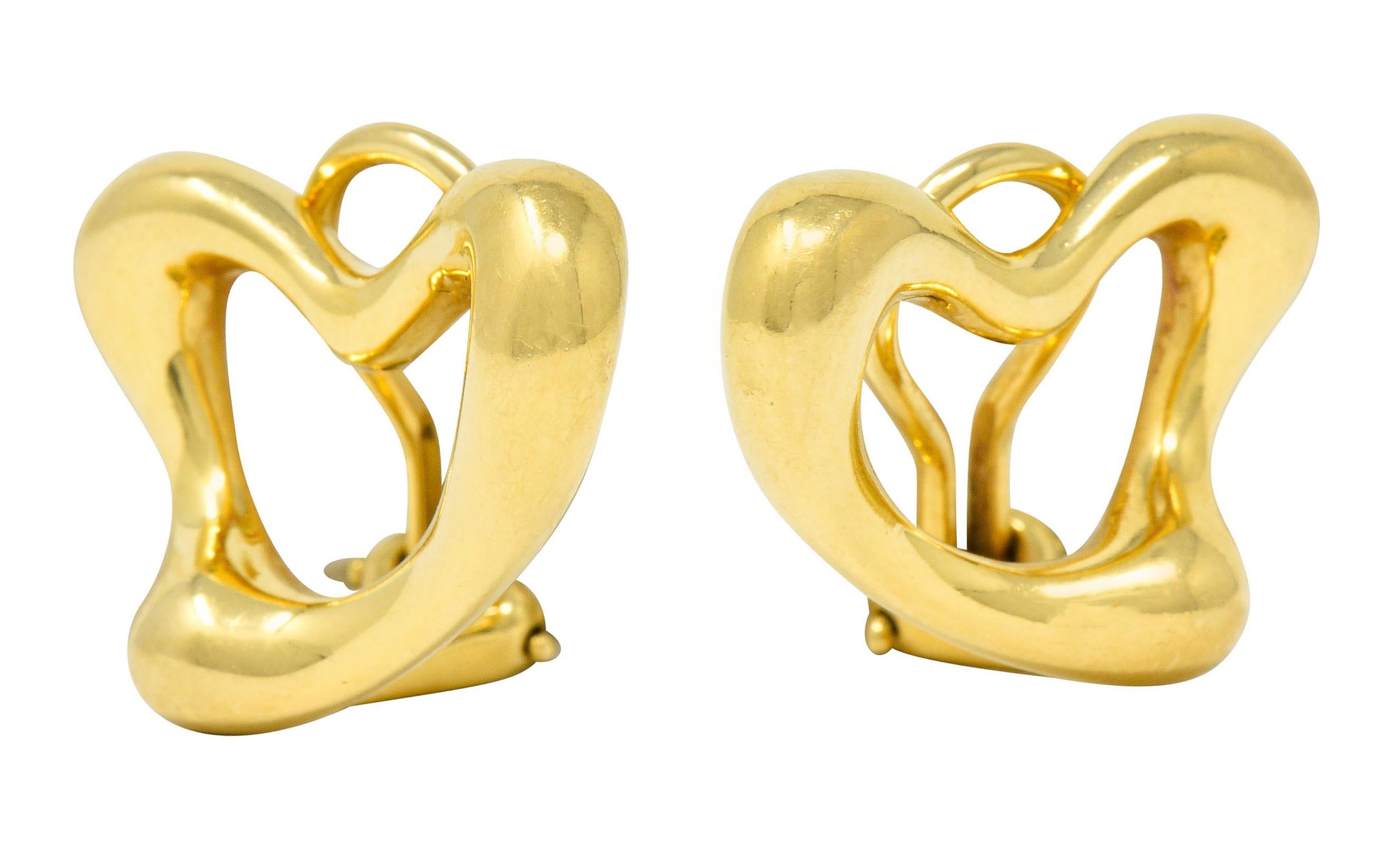 Elsa Peretti Tiffany & Co. 18 Karat Gold Open Heart Ear-Clip Earrings 1