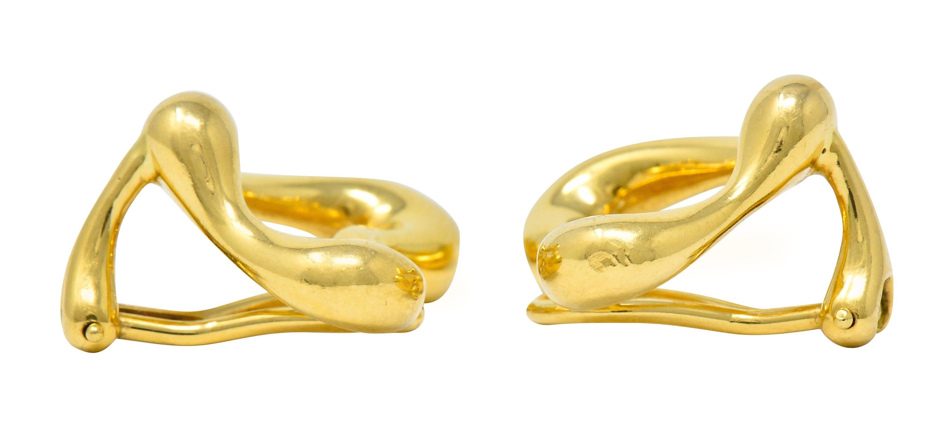 Women's or Men's Elsa Peretti Tiffany & Co. 18 Karat Gold Open Heart Ear-Clip Earrings