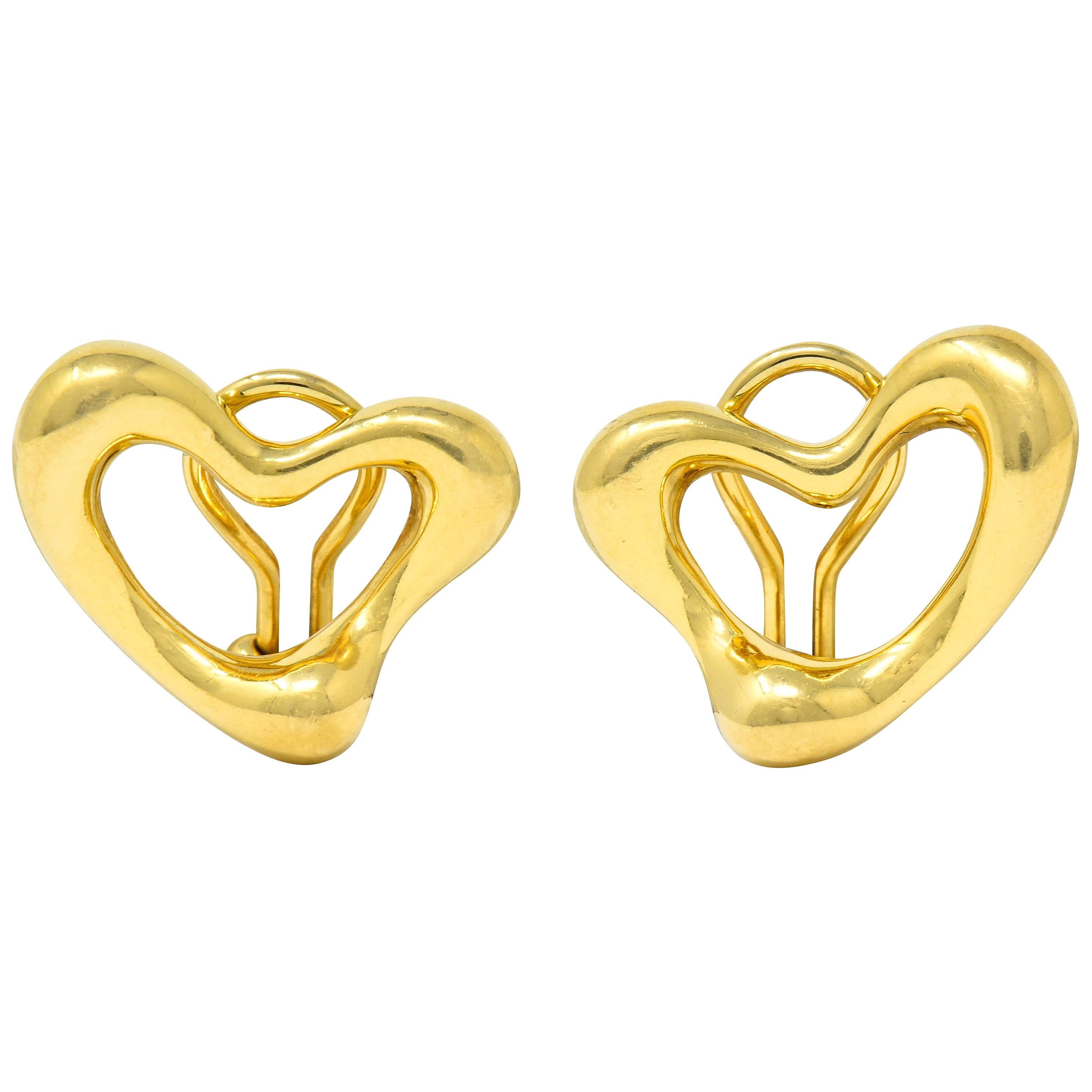 Elsa Peretti Tiffany & Co. 18 Karat Gold Open Heart Ear-Clip Earrings