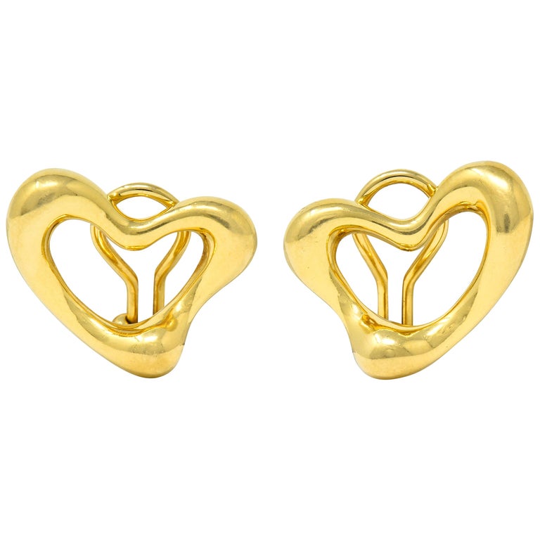 Elsa Peretti Tiffany and Co. 18 Karat Gold Open Heart Ear-Clip Earrings ...