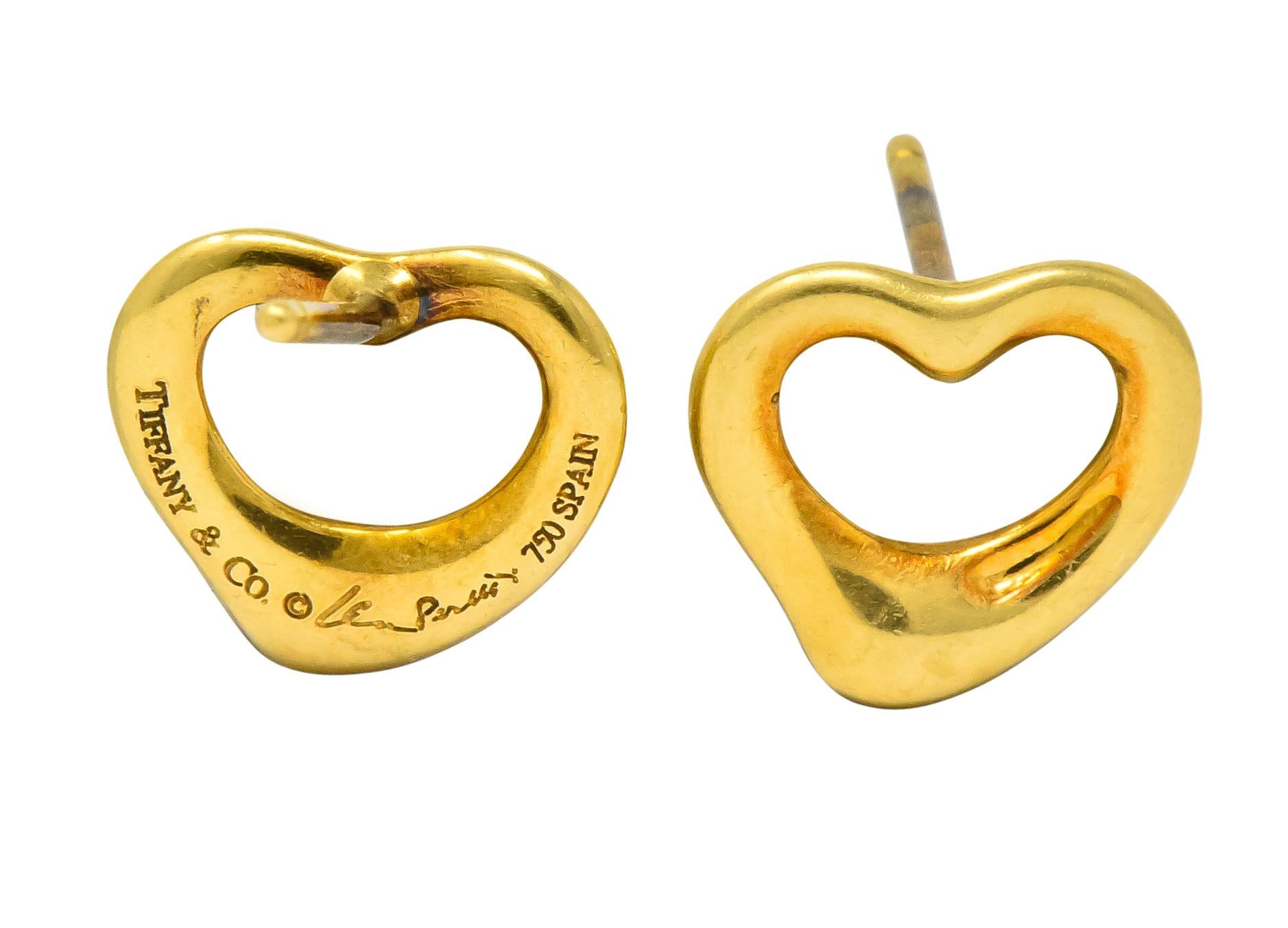 Modern Elsa Peretti Tiffany & Co. 18 Karat Gold Open Heart Earrings