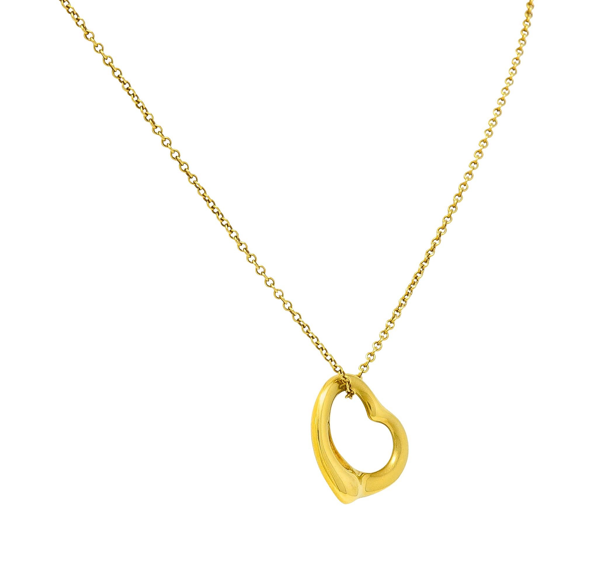 Elsa Peretti Tiffany & Co. 18 Karat Yellow Gold Open Heart Pendant Necklace In Excellent Condition In Philadelphia, PA