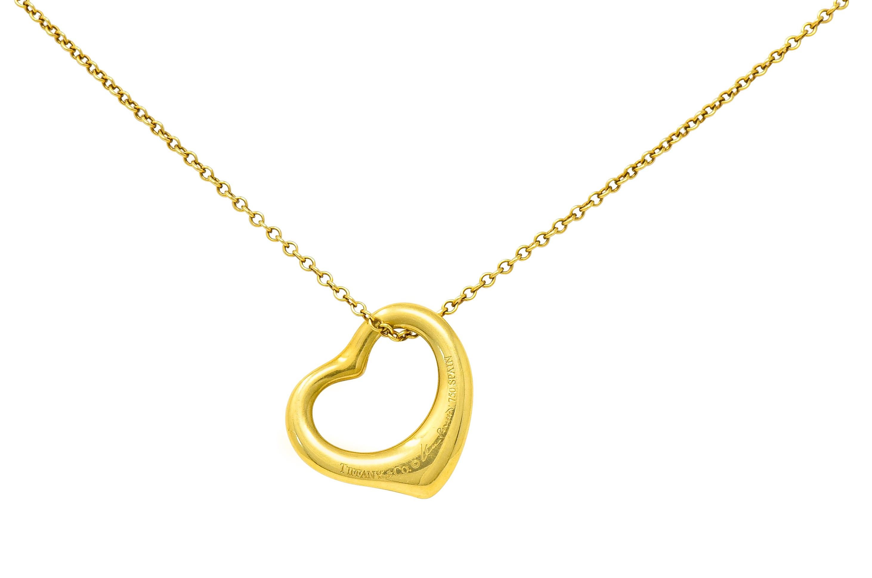 Women's or Men's Elsa Peretti Tiffany & Co. 18 Karat Yellow Gold Open Heart Pendant Necklace