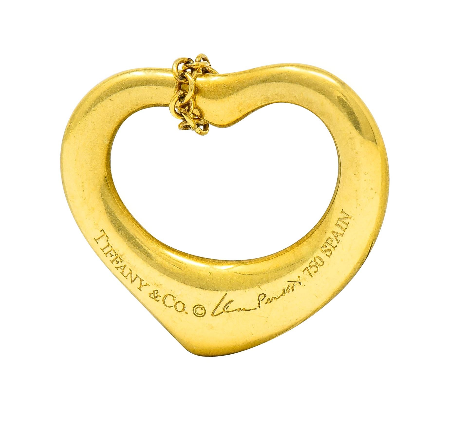Elsa Peretti Tiffany & Co. 18 Karat Yellow Gold Open Heart Pendant Necklace 1