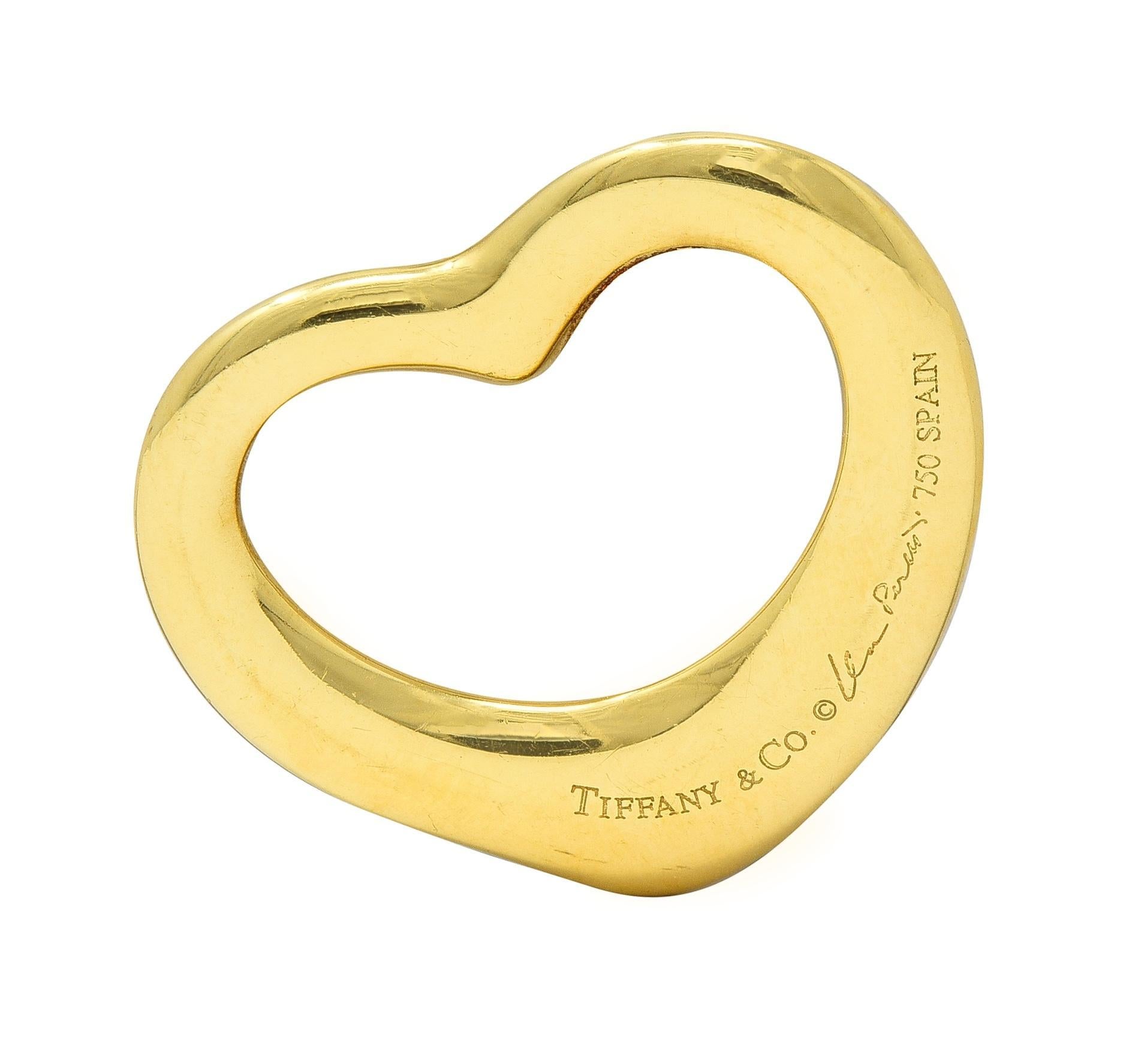 Elsa Peretti Tiffany & Co. 18 Karat Yellow Gold Open Heart Pendant In Excellent Condition In Philadelphia, PA