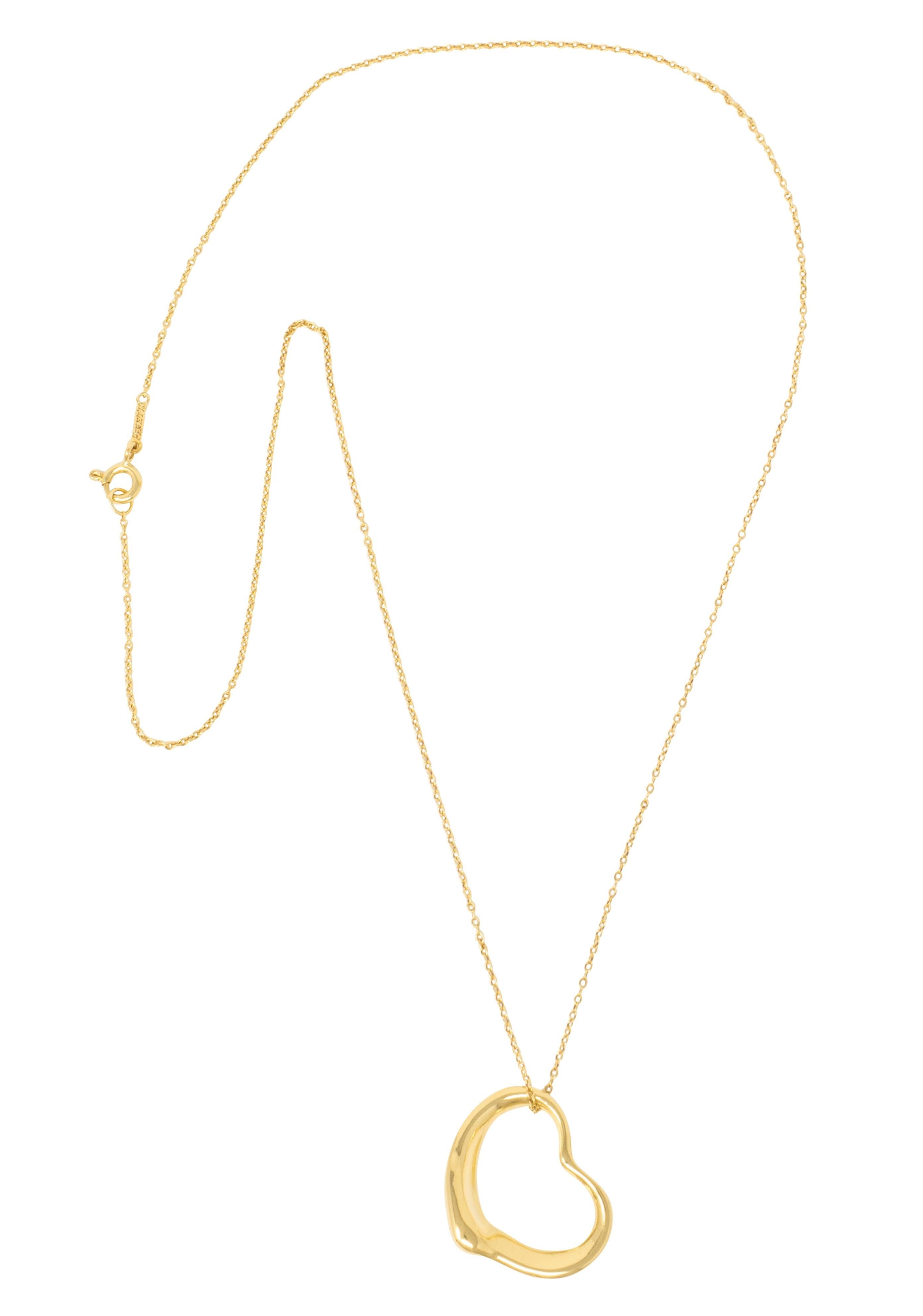 Elsa Peretti Tiffany & Co. 18 Karat Yellow Gold Open Heart Pendant Necklace Contemporáneo en venta