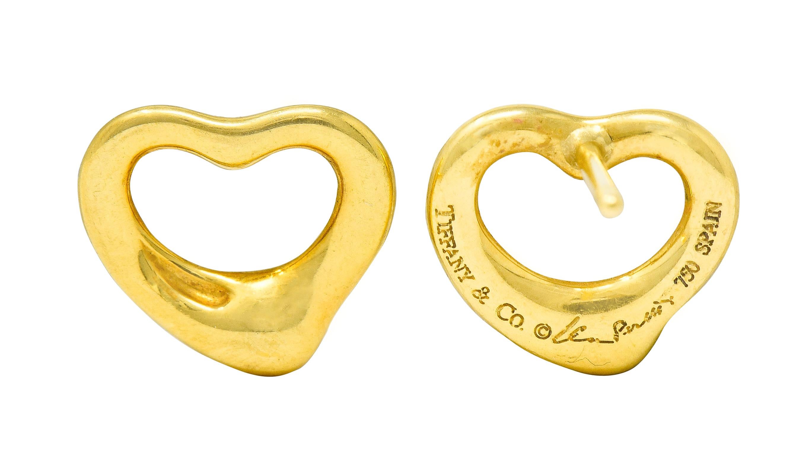 Women's or Men's Elsa Peretti Tiffany & Co. 18 Karat Yellow Gold Open Heart Stud Earrings