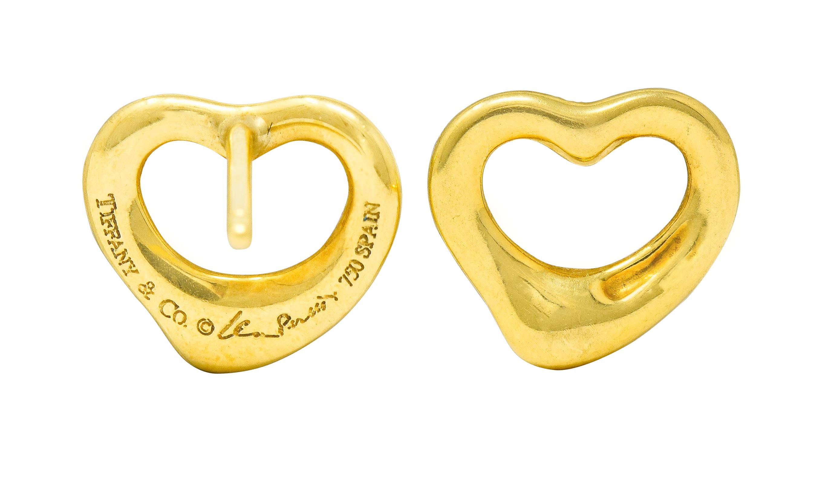 Elsa Peretti Tiffany & Co. 18 Karat Yellow Gold Open Heart Stud Earrings 1