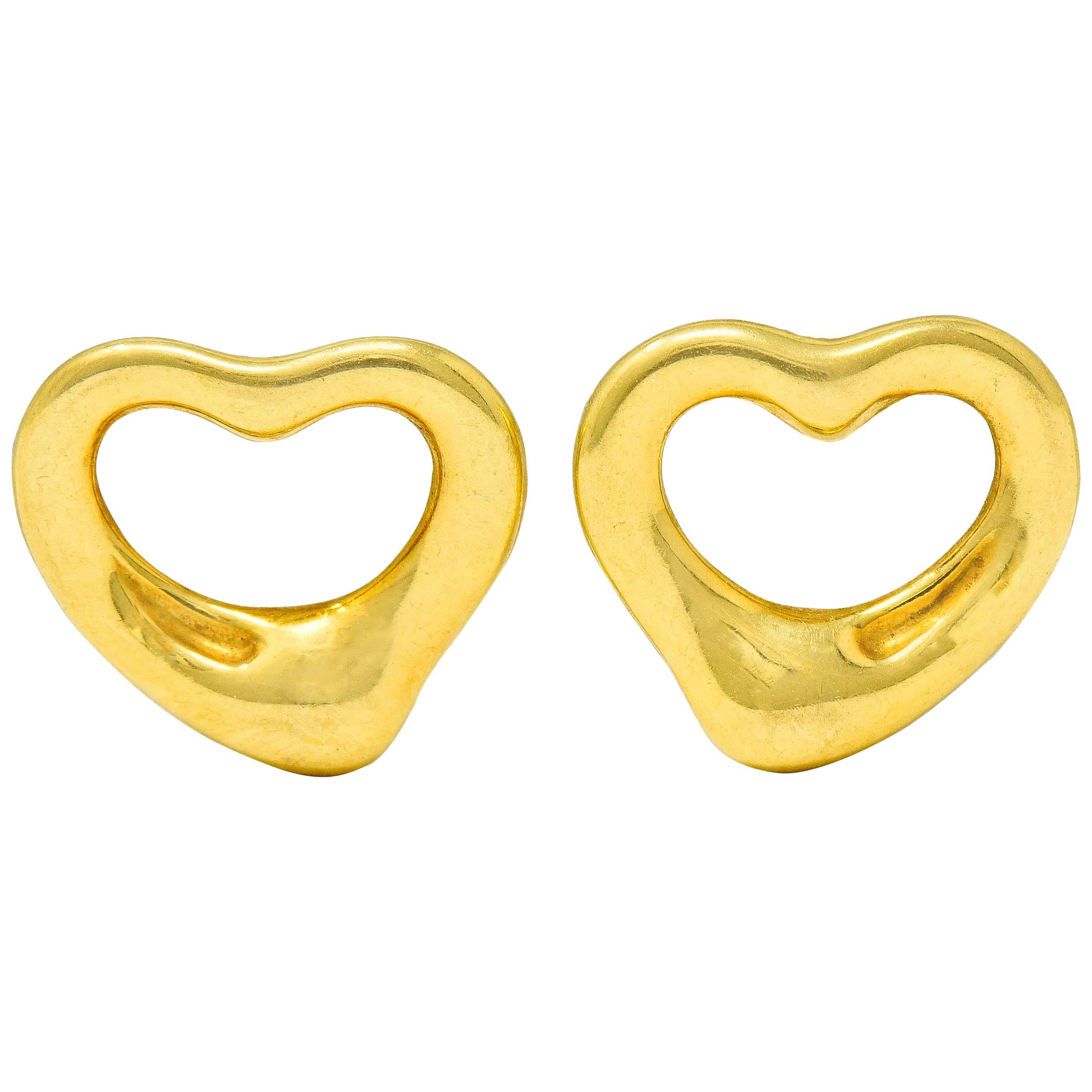 Elsa Peretti Tiffany & Co. 18 Karat Yellow Gold Open Heart Stud Earrings