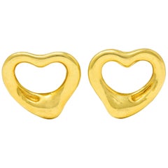 Elsa Peretti Tiffany & Co. 18 Karat Yellow Gold Open Heart Stud Earrings