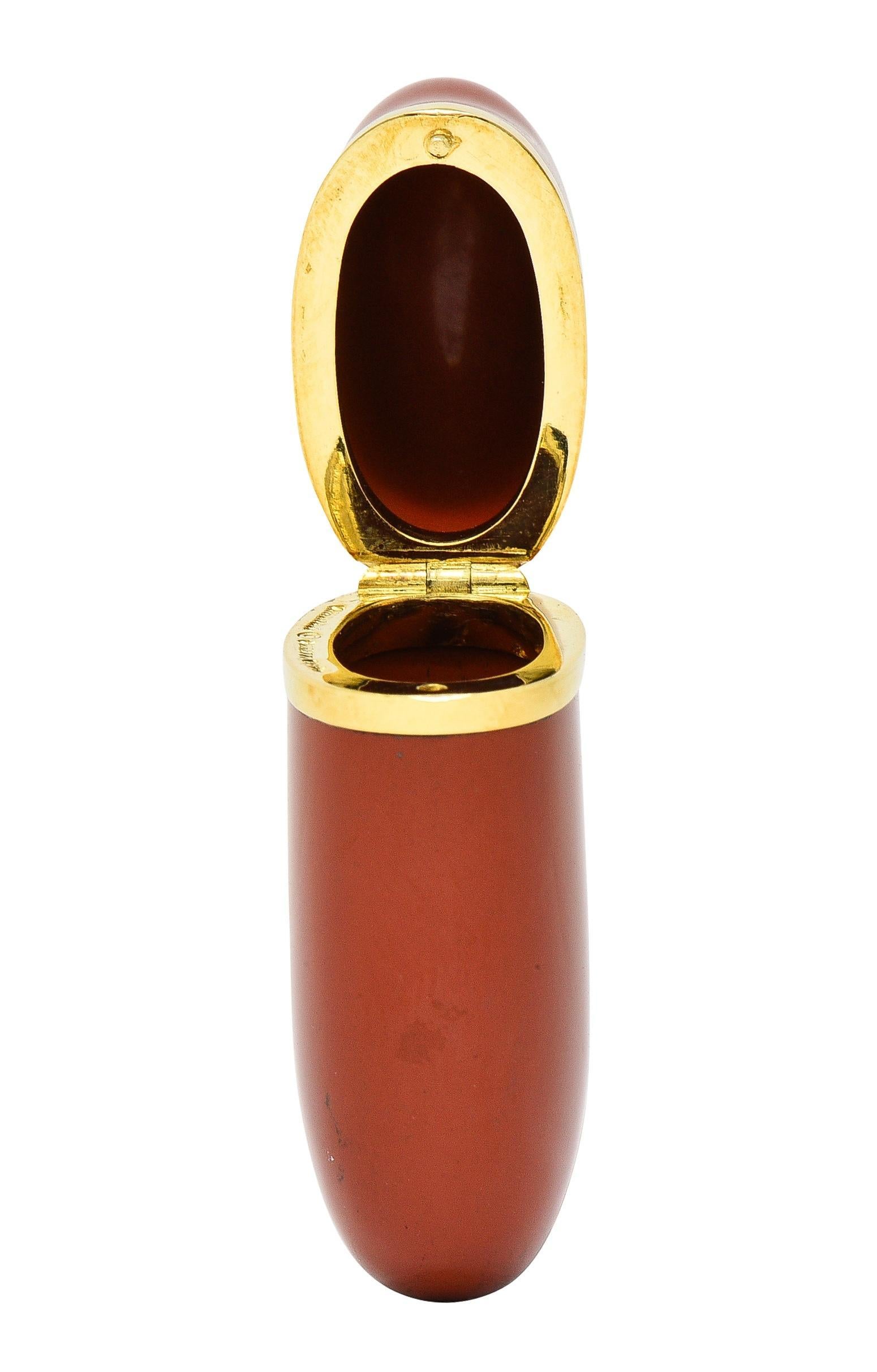 Elsa Peretti Tiffany & Co. 1980's Jasper 18 Karat Gold Bean Pill Box Lighter In Excellent Condition In Philadelphia, PA