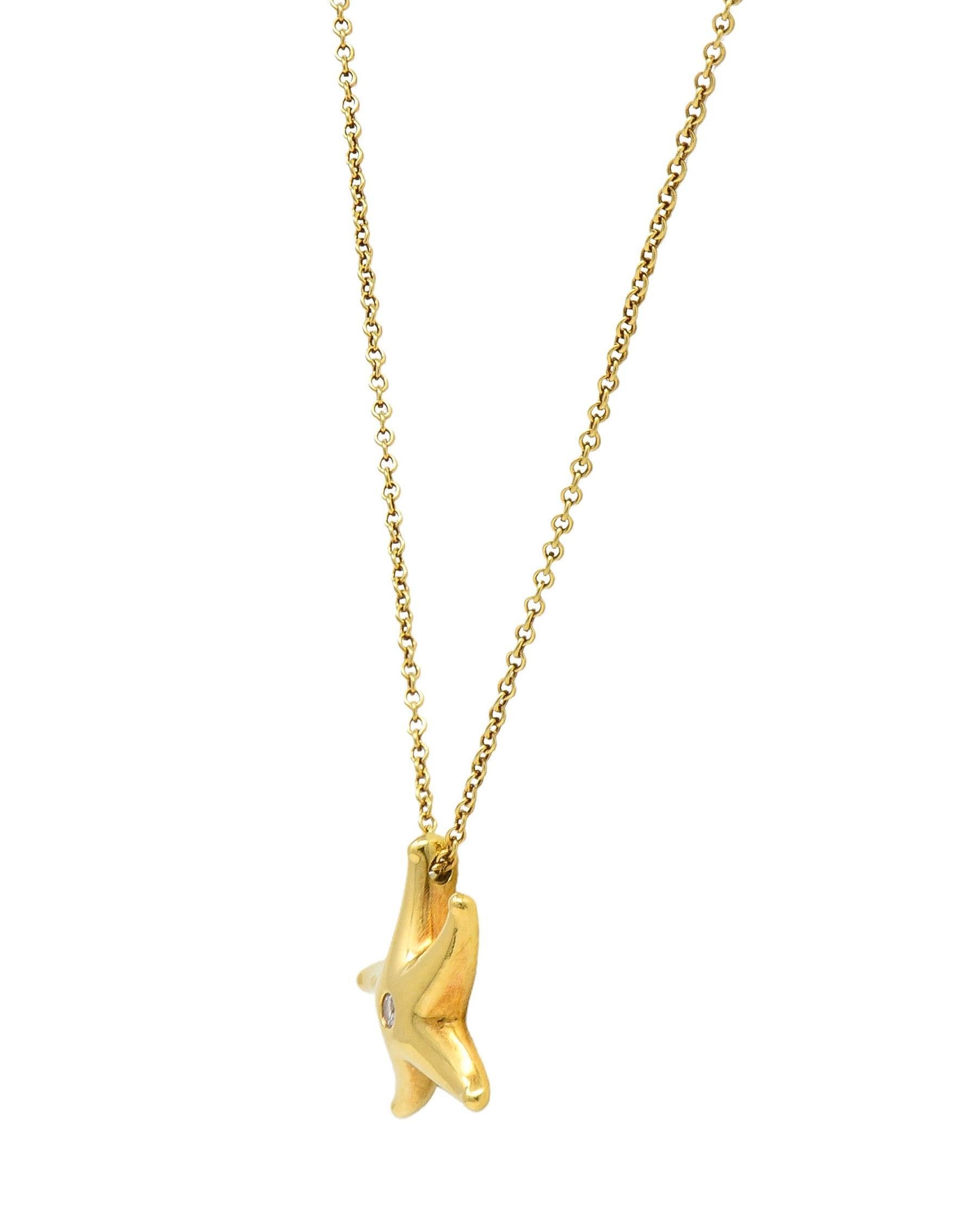 Brilliant Cut Elsa Peretti Tiffany & Co 1990's 18 Karat Gold Vintage Starfish Pendant Necklace