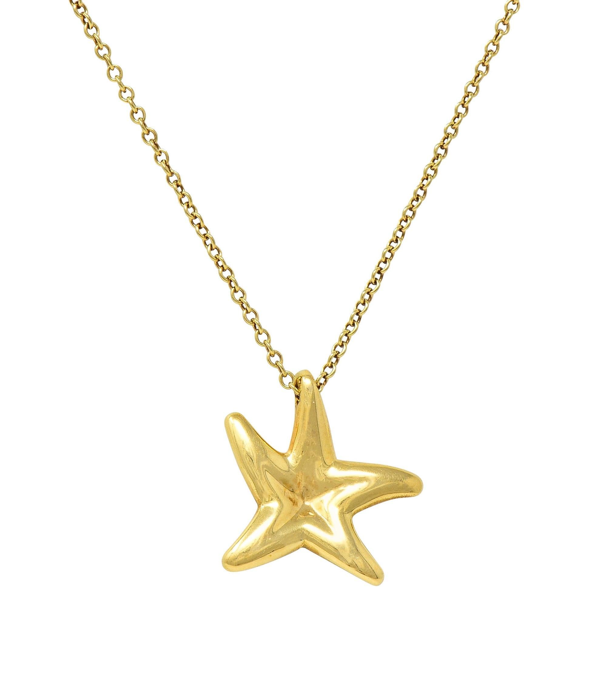 Women's or Men's Elsa Peretti Tiffany & Co 1990's 18 Karat Gold Vintage Starfish Pendant Necklace