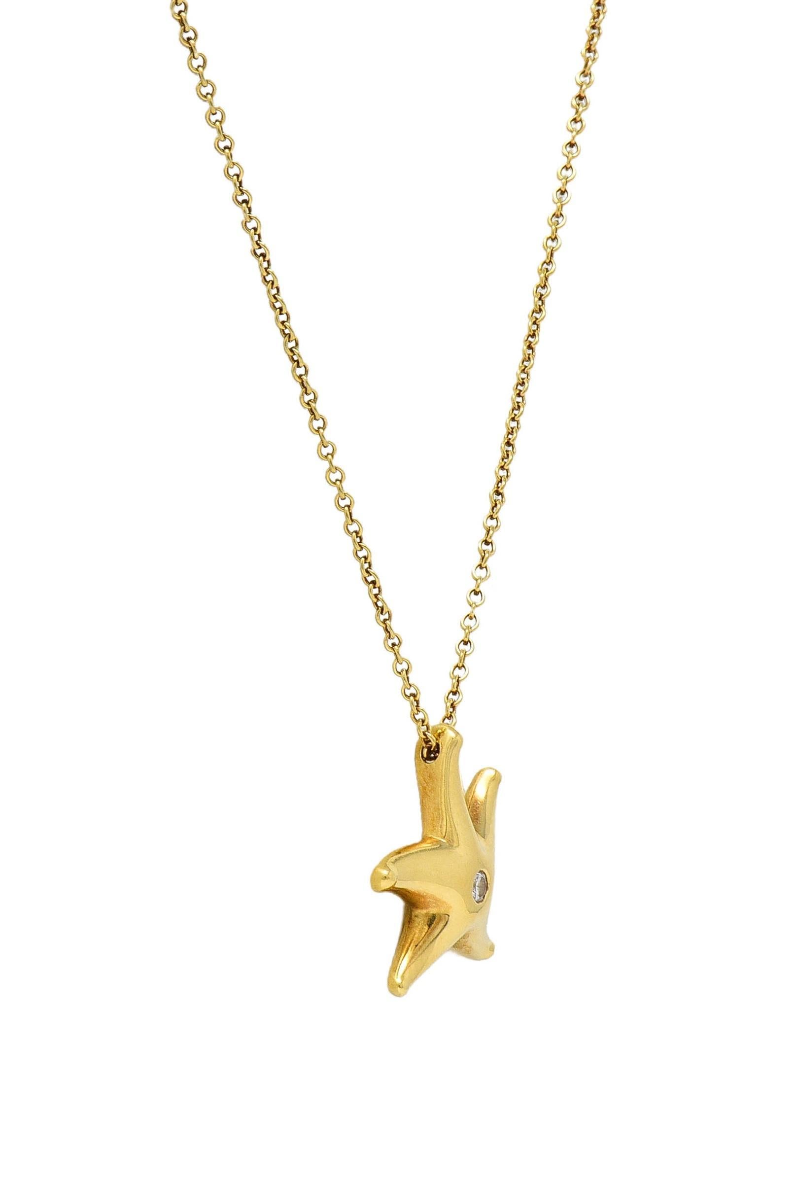 Elsa Peretti Tiffany & Co 1990's 18 Karat Gold Vintage Starfish Pendant Necklace 1