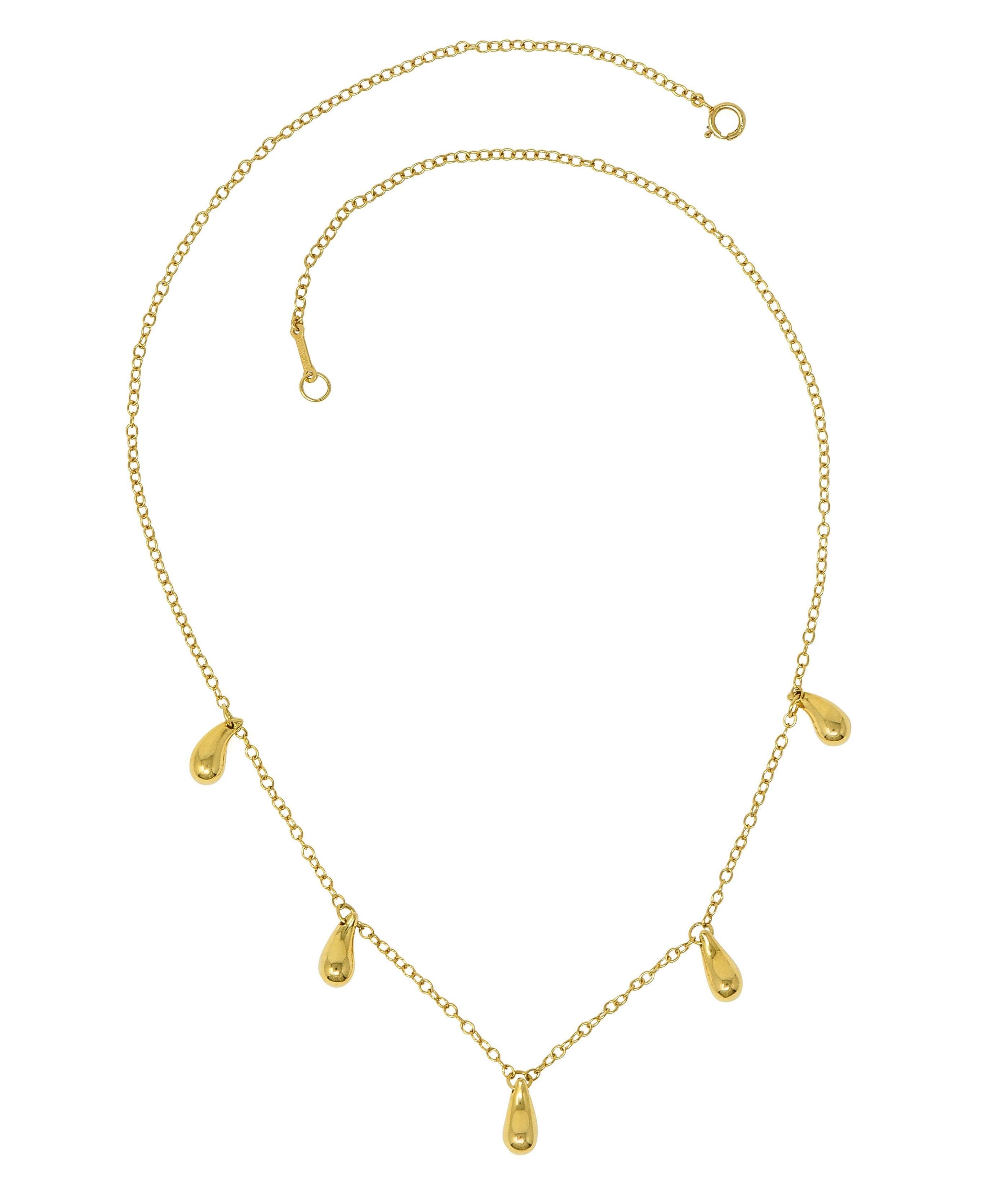 Elsa Peretti Tiffany & Co. 1990's 18 Karat Yellow Gold Vintage Teardrop Necklace In Excellent Condition In Philadelphia, PA