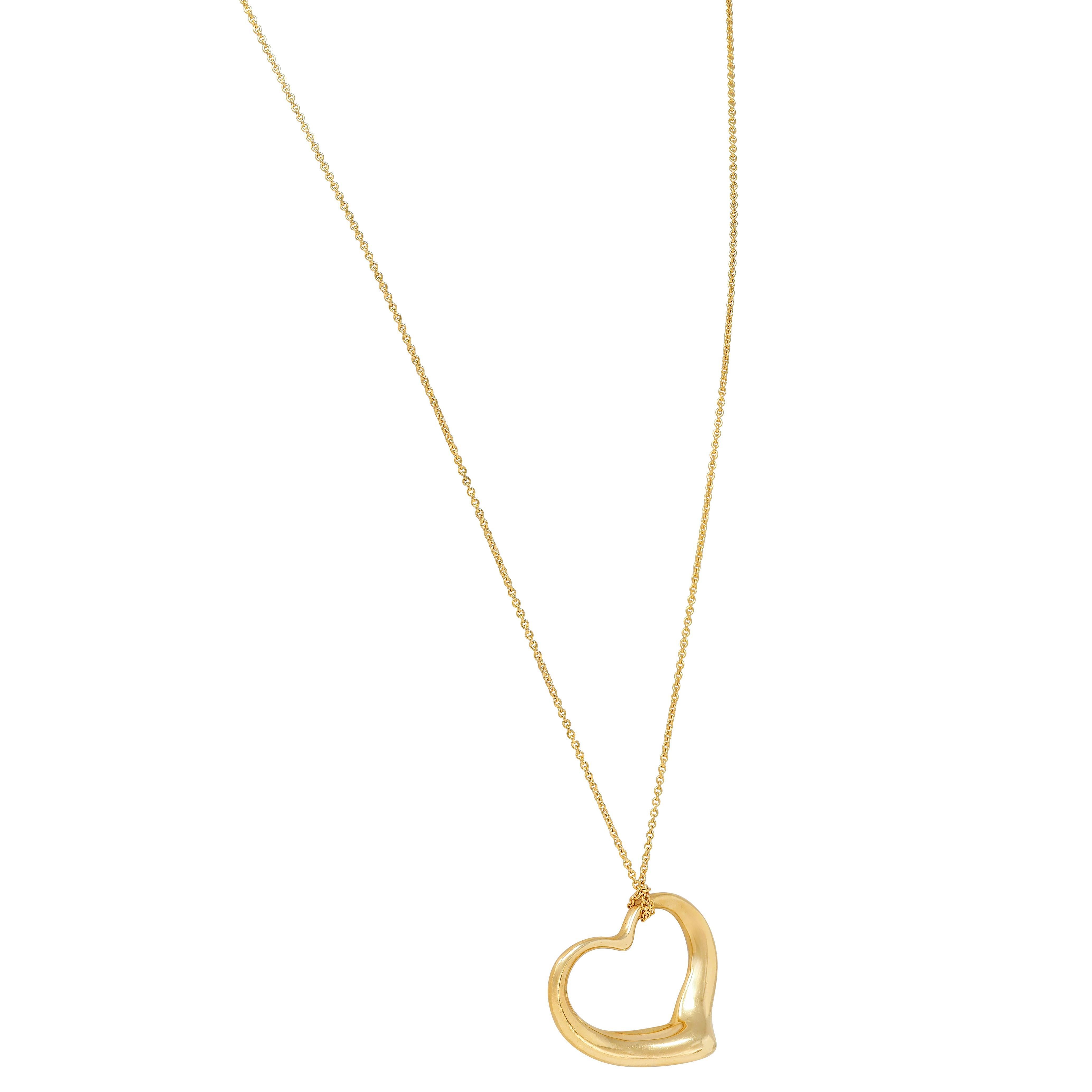 Elsa Peretti for Tiffany & Co. 1990's 18K Gold Vintage Open Heart Anhänger Halskette im Zustand „Hervorragend“ im Angebot in Philadelphia, PA
