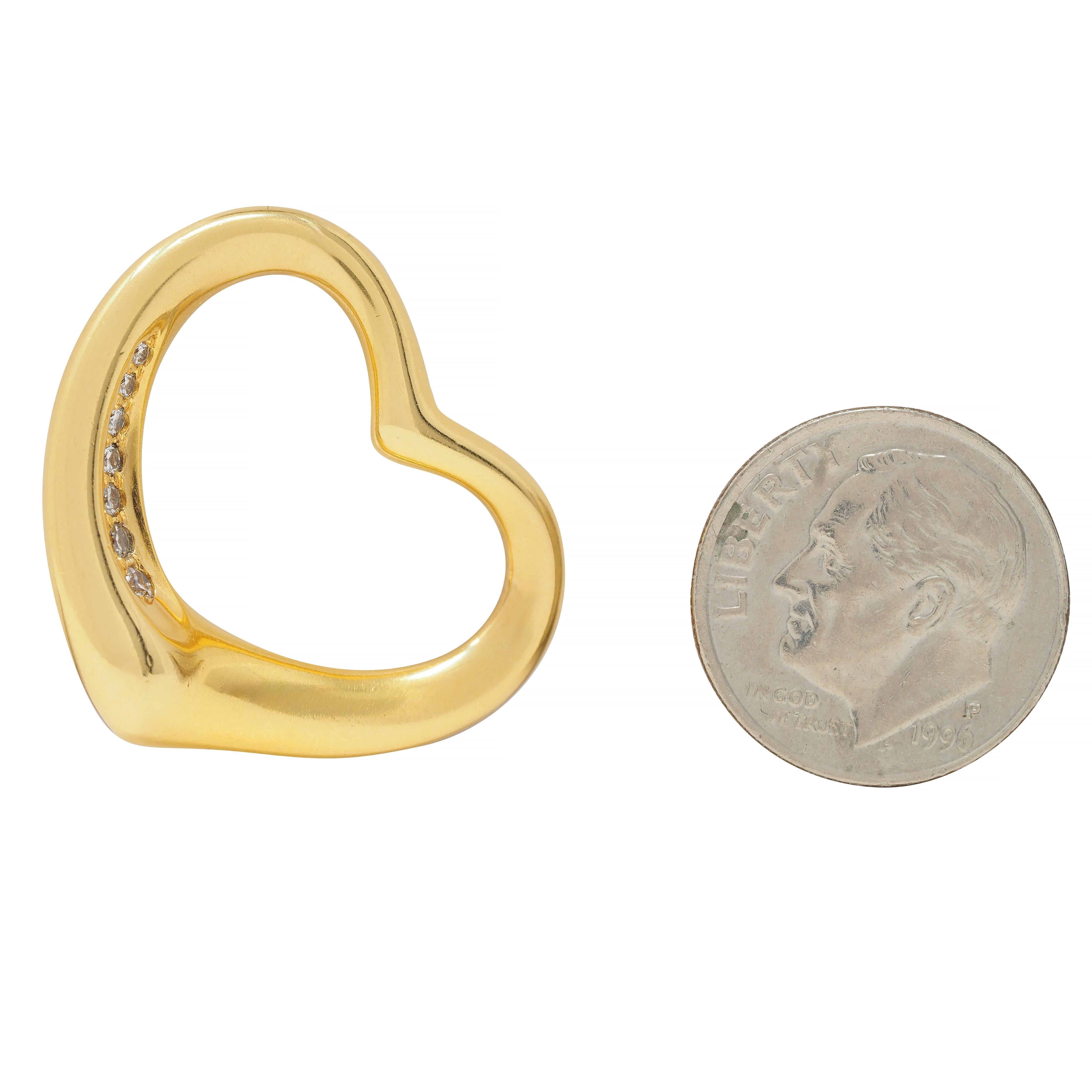 Elsa Peretti Tiffany & Co. 2000 Diamond 18 Karat Yellow Gold Open Heart Pendant For Sale 4