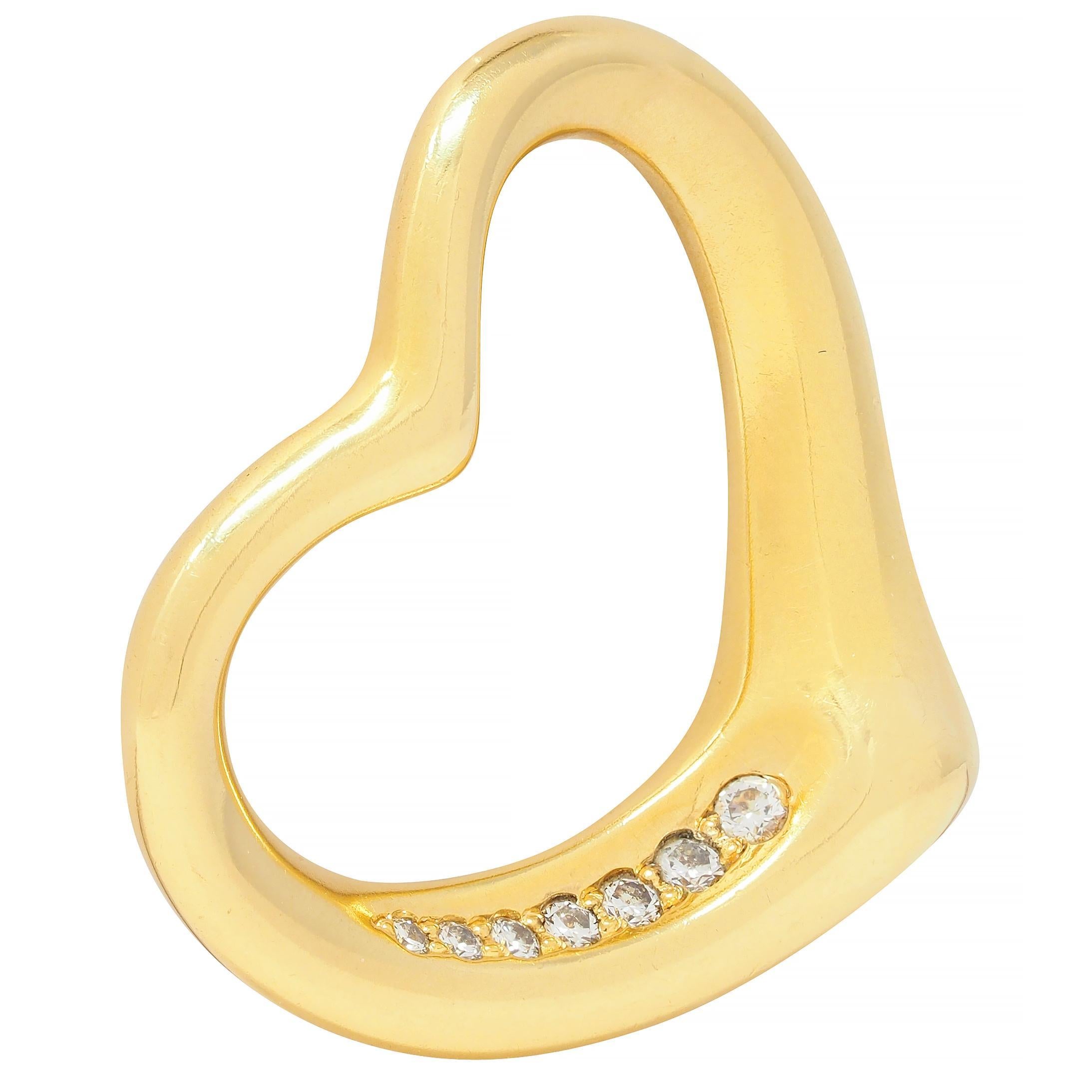 Contemporary Elsa Peretti Tiffany & Co. 2000 Diamond 18 Karat Yellow Gold Open Heart Pendant For Sale