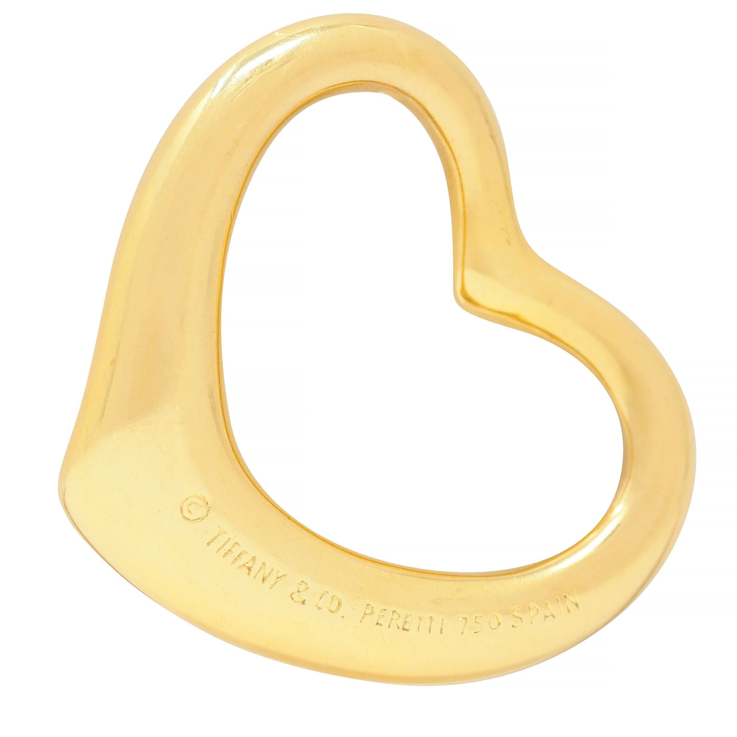 Brilliant Cut Elsa Peretti Tiffany & Co. 2000 Diamond 18 Karat Yellow Gold Open Heart Pendant For Sale