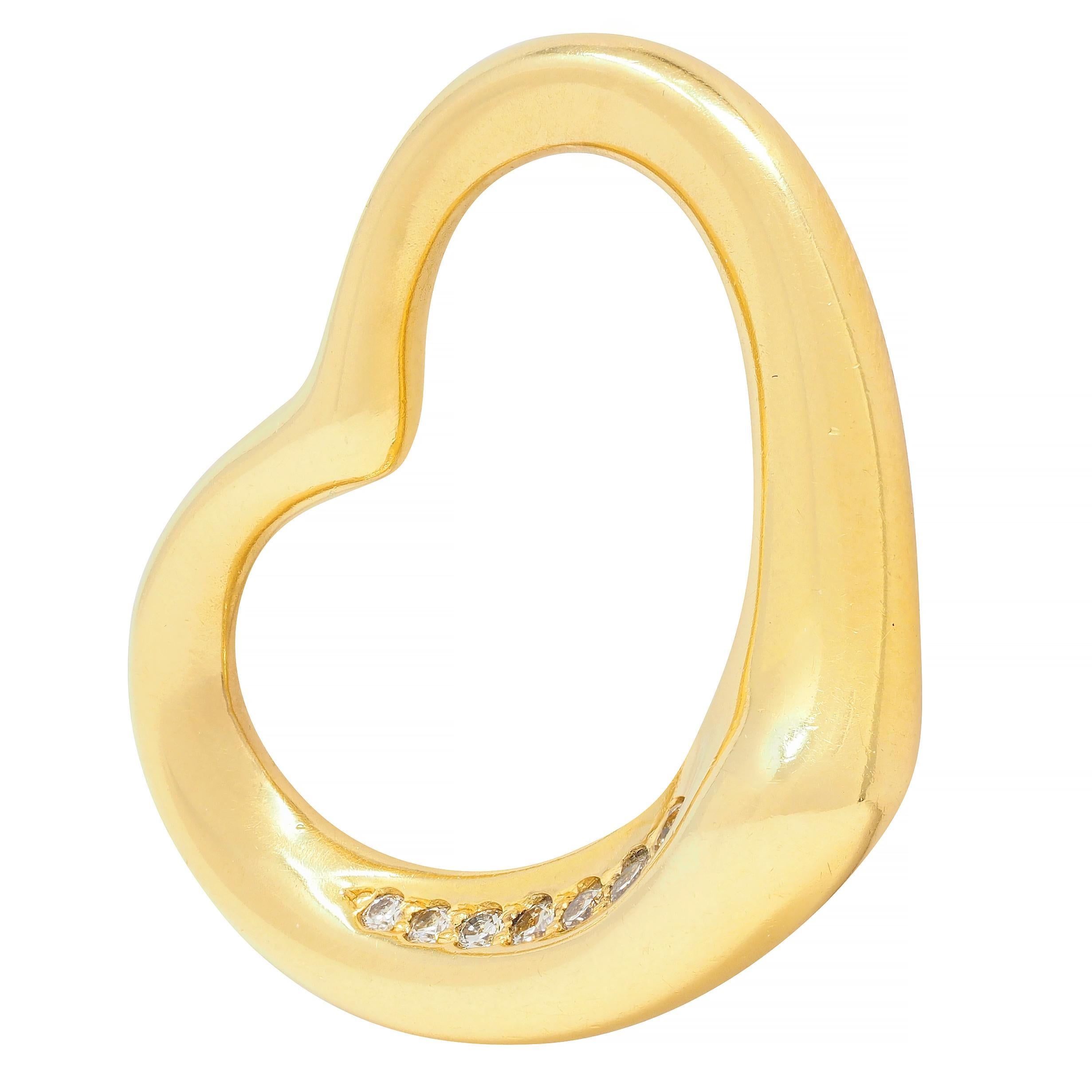 Elsa Peretti Tiffany & Co. 2000 Diamond 18 Karat Yellow Gold Open Heart Pendant In Excellent Condition For Sale In Philadelphia, PA