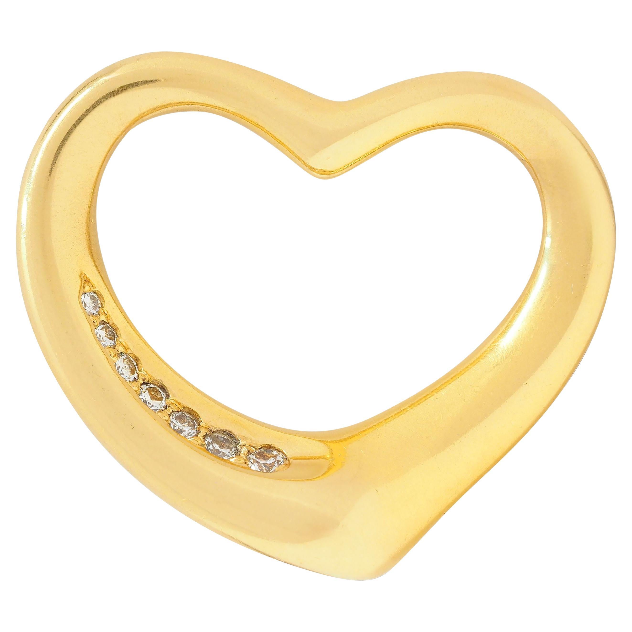 Elsa Peretti Tiffany & Co. 2000 Diamond 18 Karat Yellow Gold Open Heart Pendant For Sale