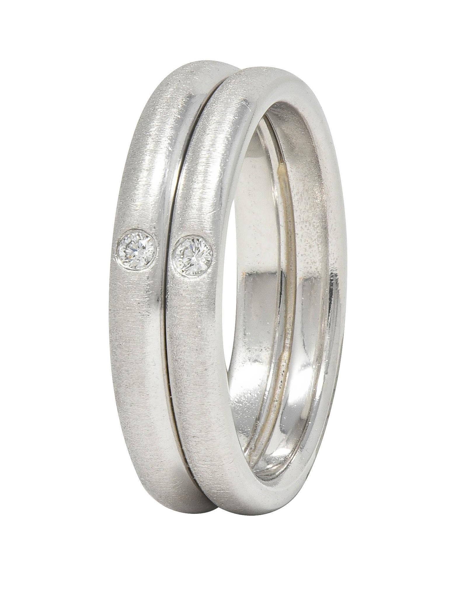 Brilliant Cut Elsa Peretti Tiffany & Co. 2000's Diamond Platinum Stacked Flush Set Band Ring For Sale