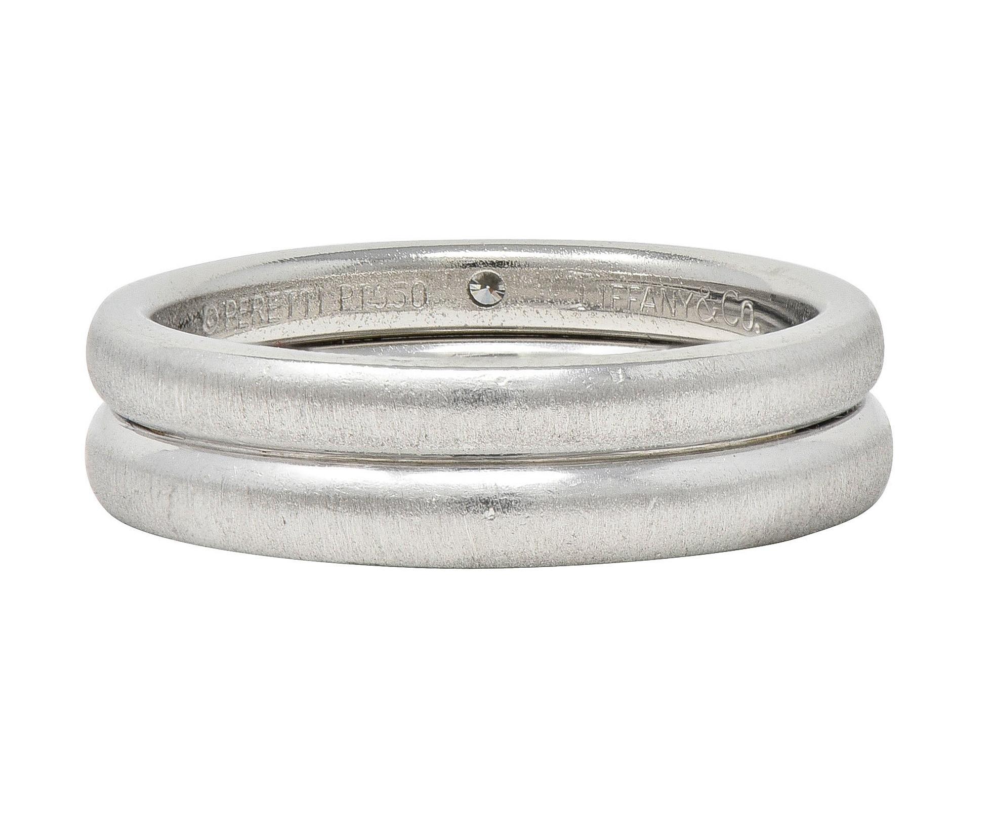 Elsa Peretti Tiffany & Co. 2000's Diamond Platinum Stacked Flush Set Band Ring In Excellent Condition For Sale In Philadelphia, PA
