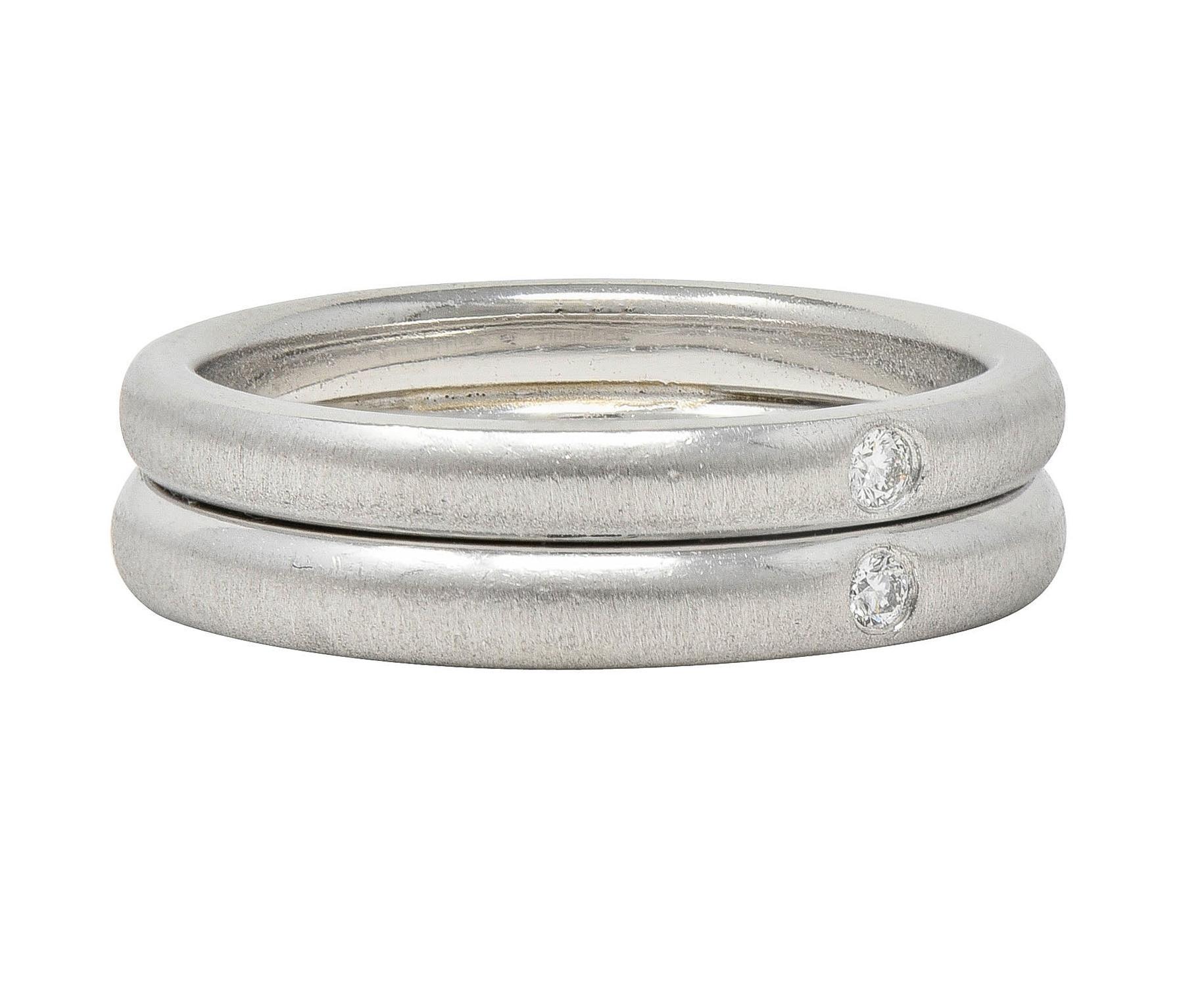 Elsa Peretti Tiffany & Co. 2000's Diamond Platinum Stacked Flush Set Band Ring For Sale 2