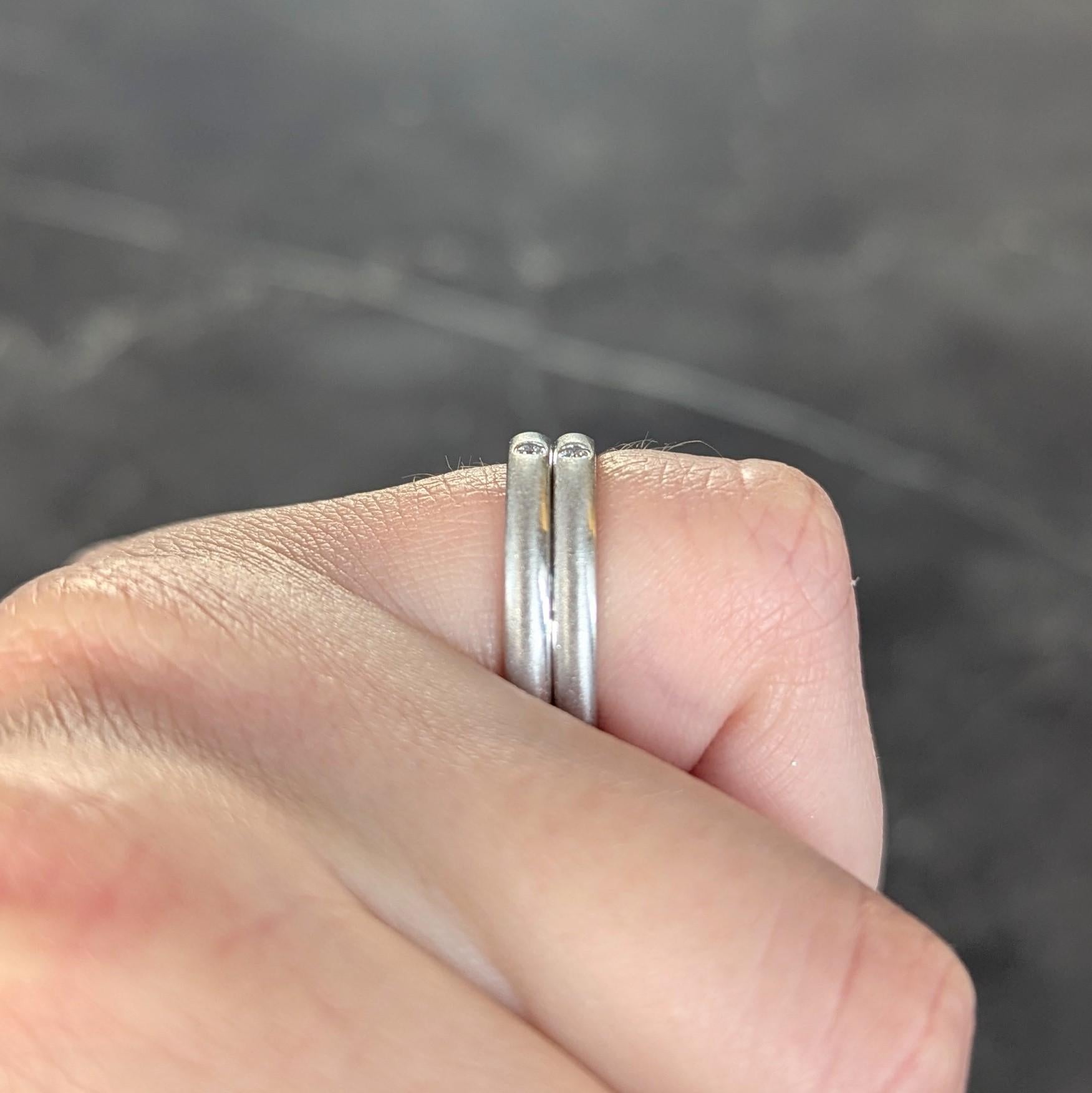 Elsa Peretti Tiffany & Co. 2000's Diamond Platinum Stacked Flush Set Band Ring For Sale 3