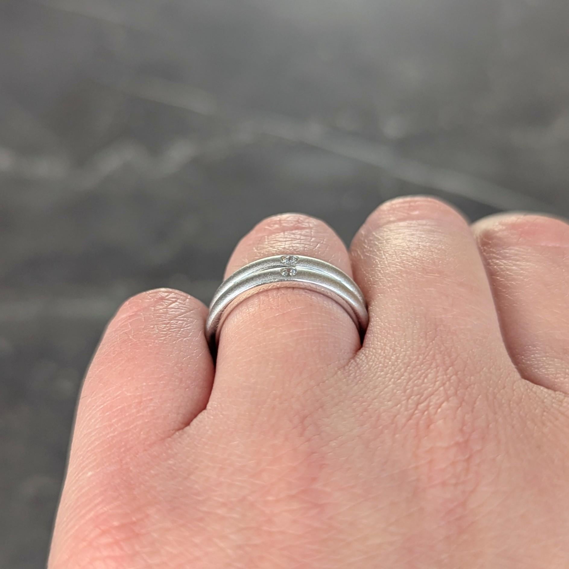 Elsa Peretti Tiffany & Co. 2000's Diamond Platinum Stacked Flush Set Band Ring For Sale 4