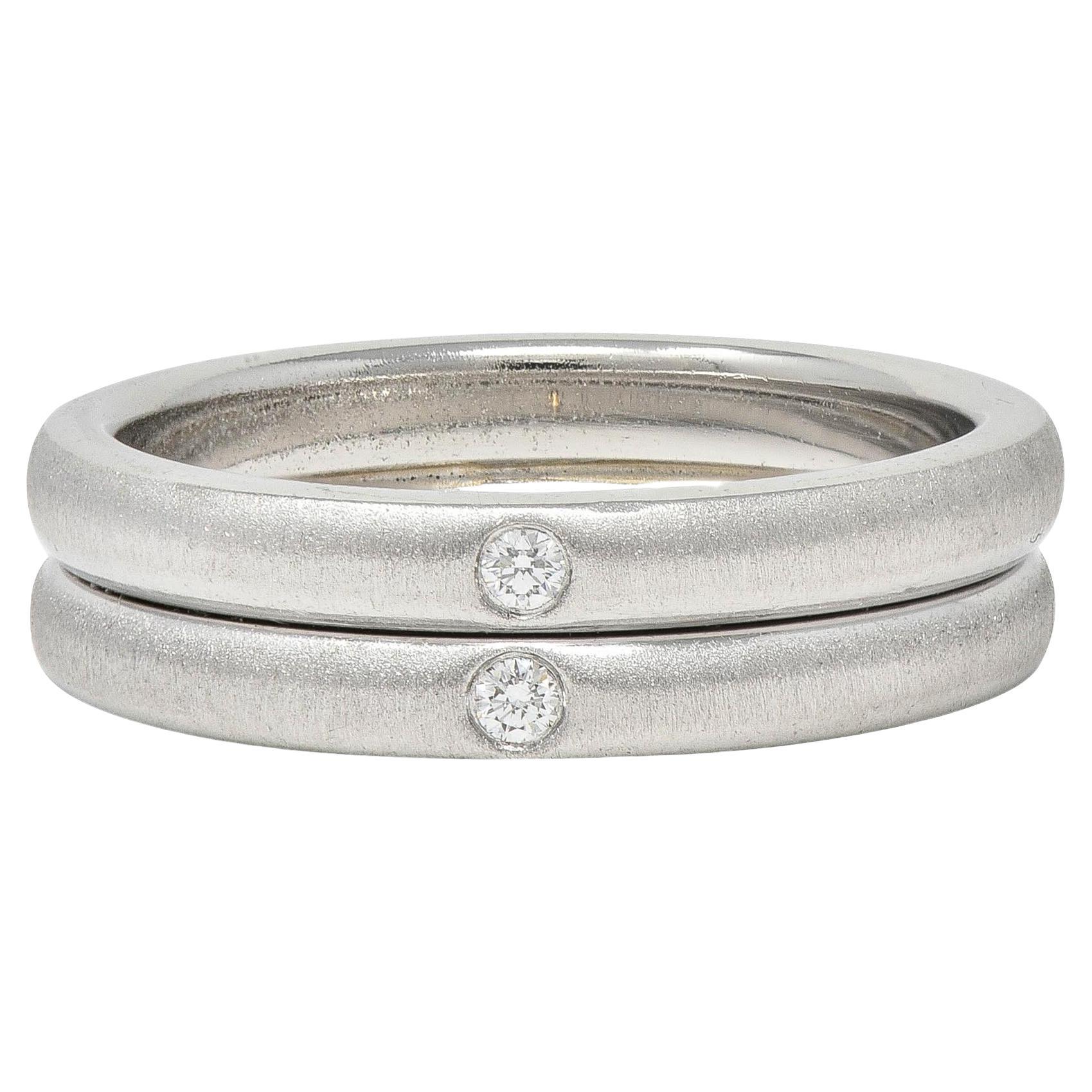 Elsa Peretti Tiffany & Co. 2000's Diamond Platinum Stacked Flush Set Band Ring For Sale