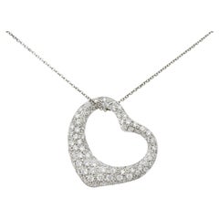 Elsa Peretti Tiffany & Co. 3.00 CTW Diamond Platinum Open Heart Pendant Ne
