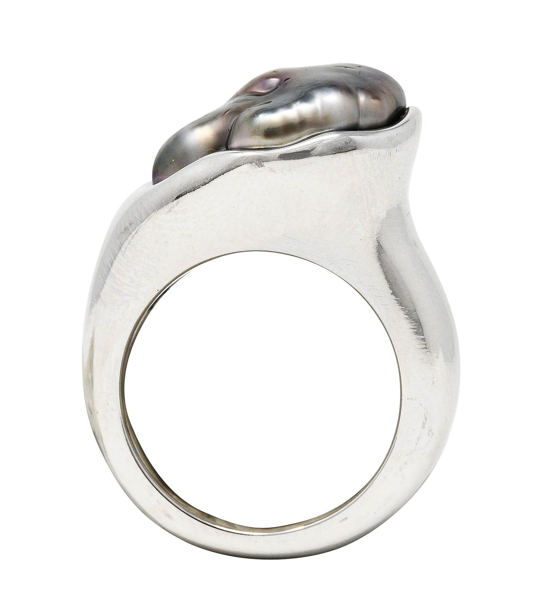 Elsa Peretti Tiffany & Co. Baroque Tahitian Pearl Platinum Ring 1