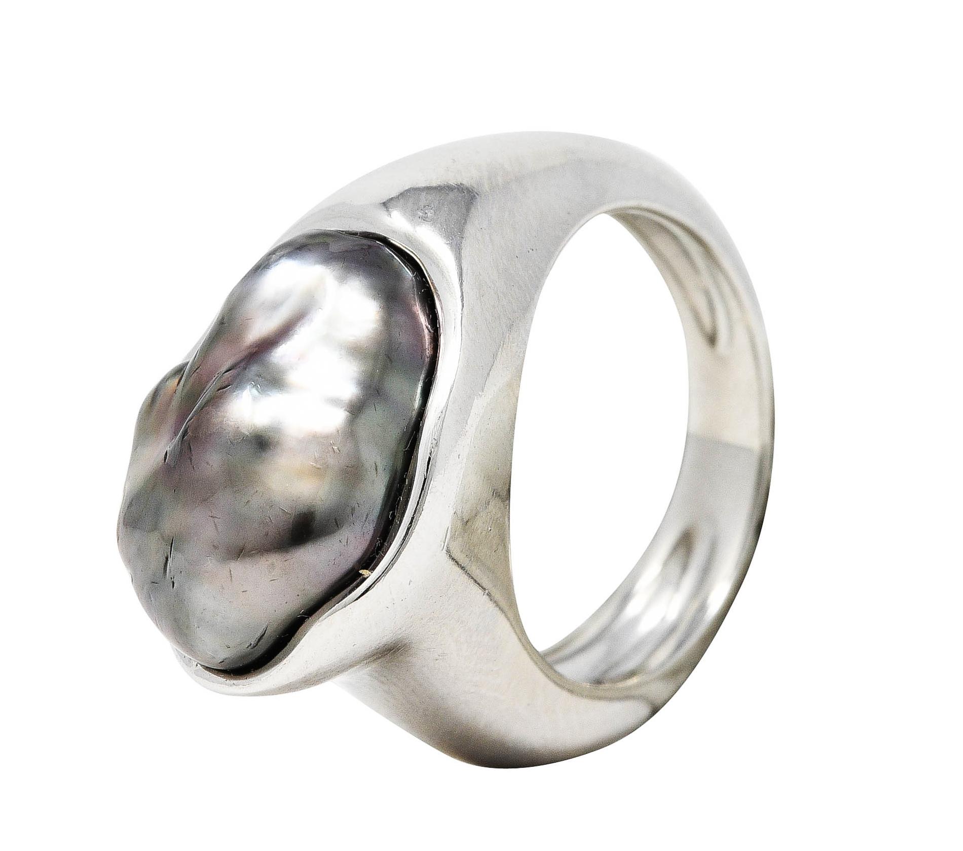 Elsa Peretti Tiffany & Co. Baroque Tahitian Pearl Platinum Ring 2