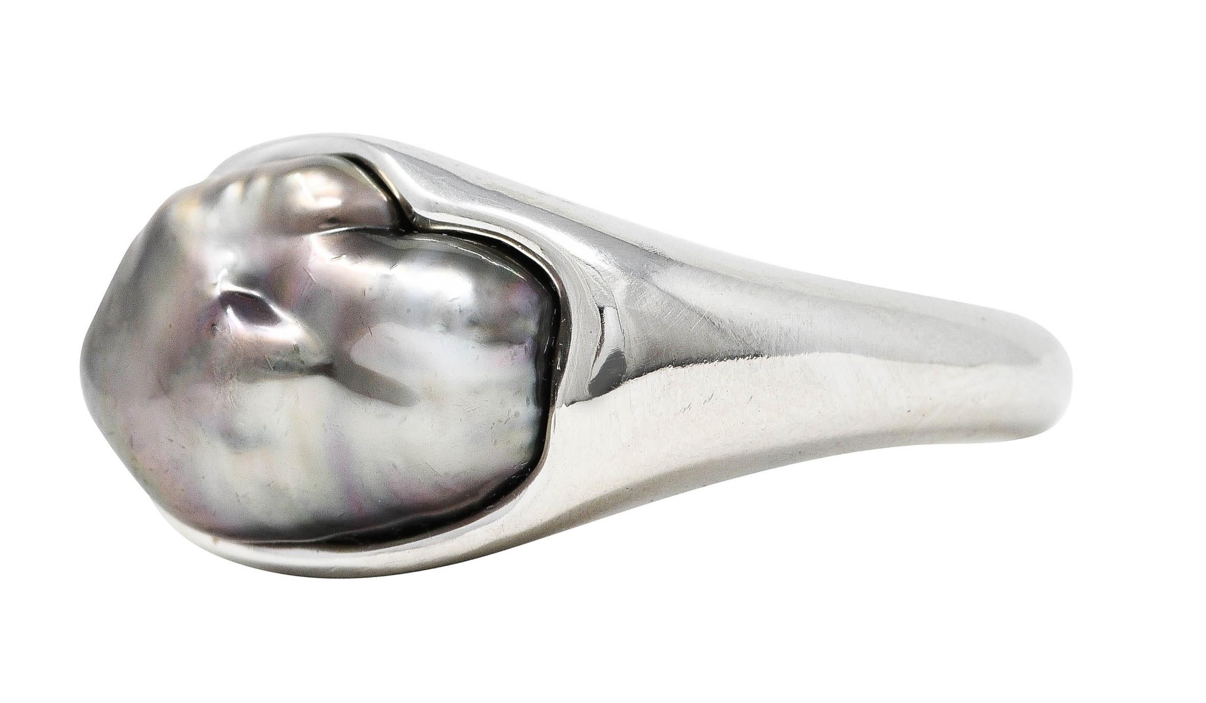 Contemporary Elsa Peretti Tiffany & Co. Baroque Tahitian Pearl Platinum Ring