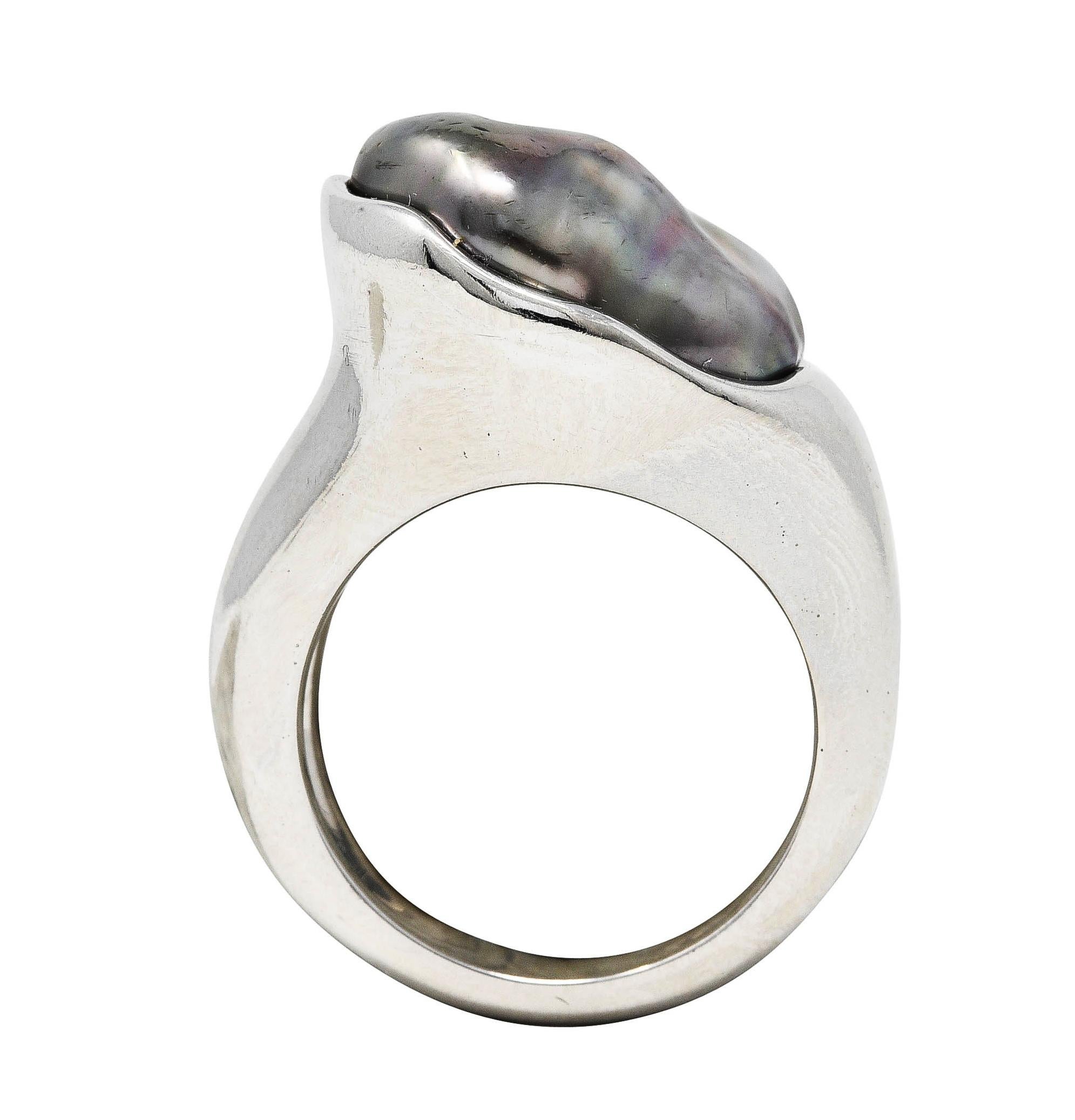 Women's or Men's Elsa Peretti Tiffany & Co. Baroque Tahitian Pearl Platinum Ring