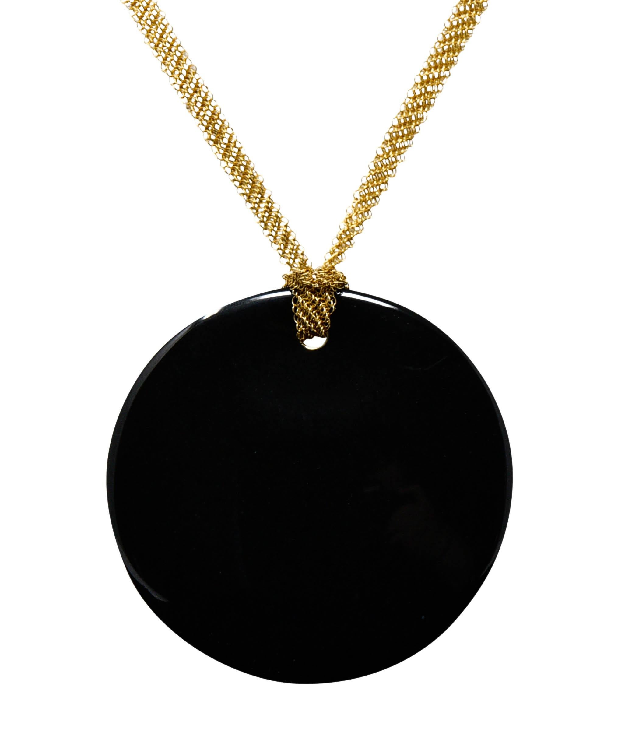 Elsa Peretti Tiffany & Co. Black Nephrite Jade 18 Karat Gold Touchstone Necklace 2