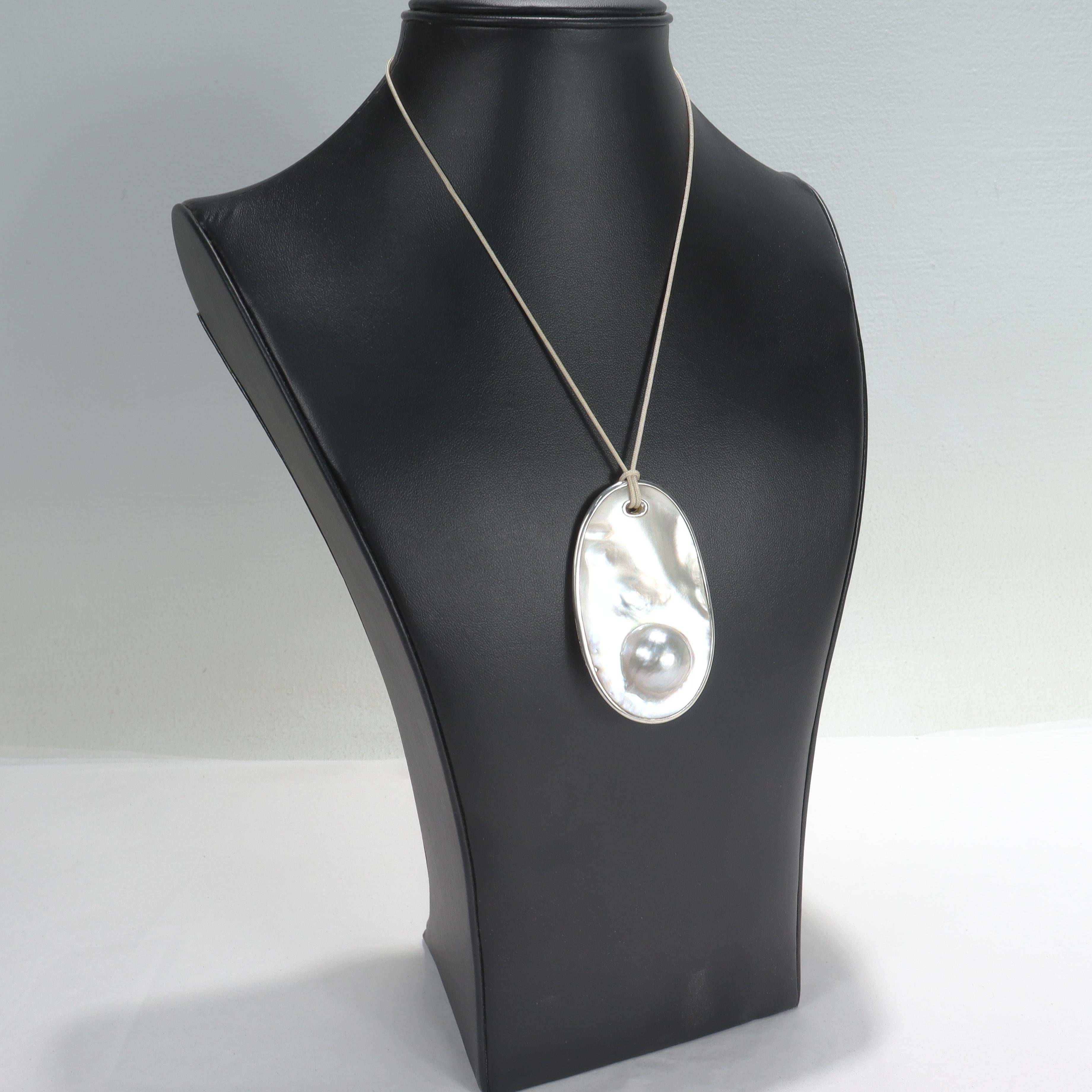 Elsa Peretti Tiffany & Co. Blister Pearl & Sterling Silver Pendant Necklace 4