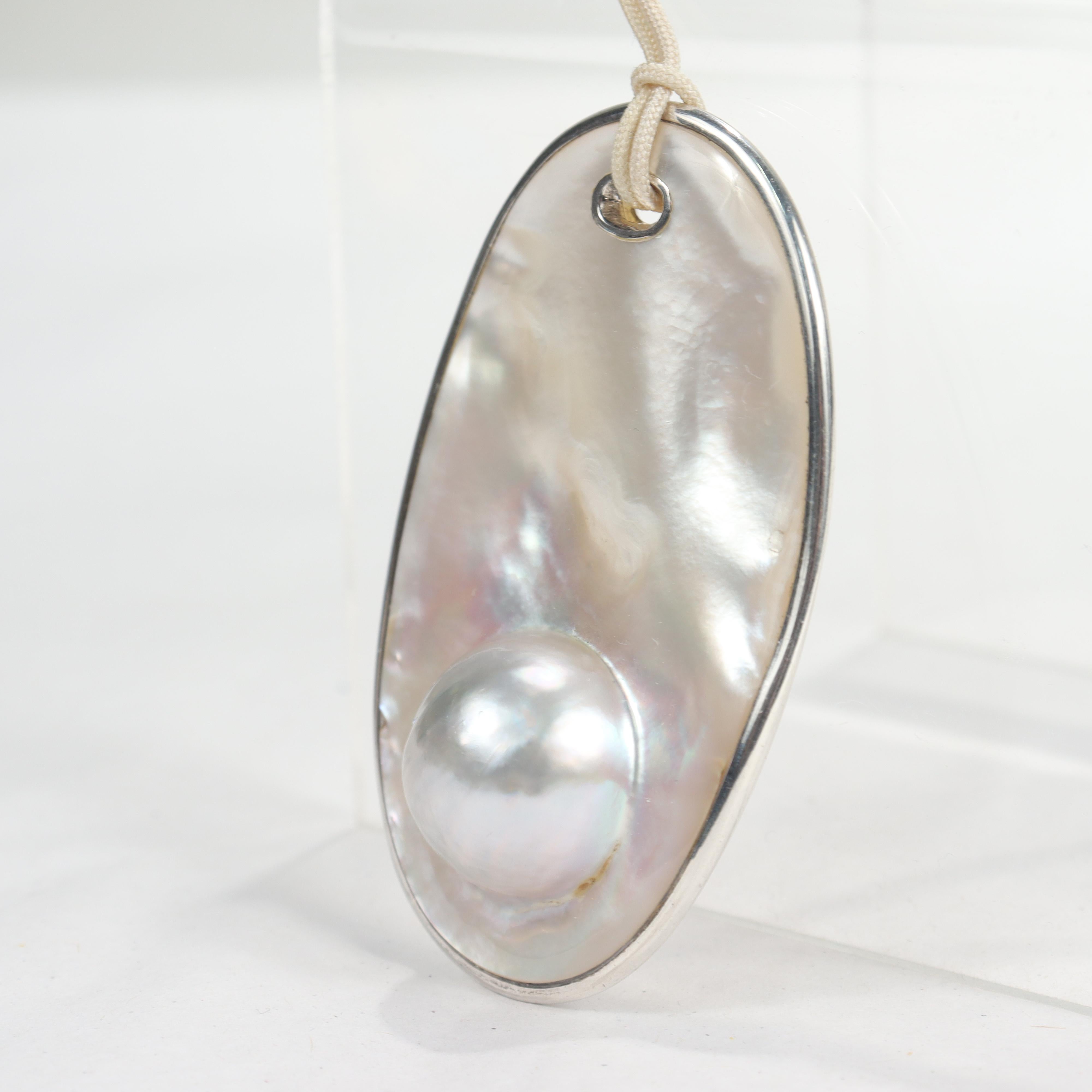 Moderne Elsa Peretti, collier pendentif Tiffany & Co en perles et argent sterling