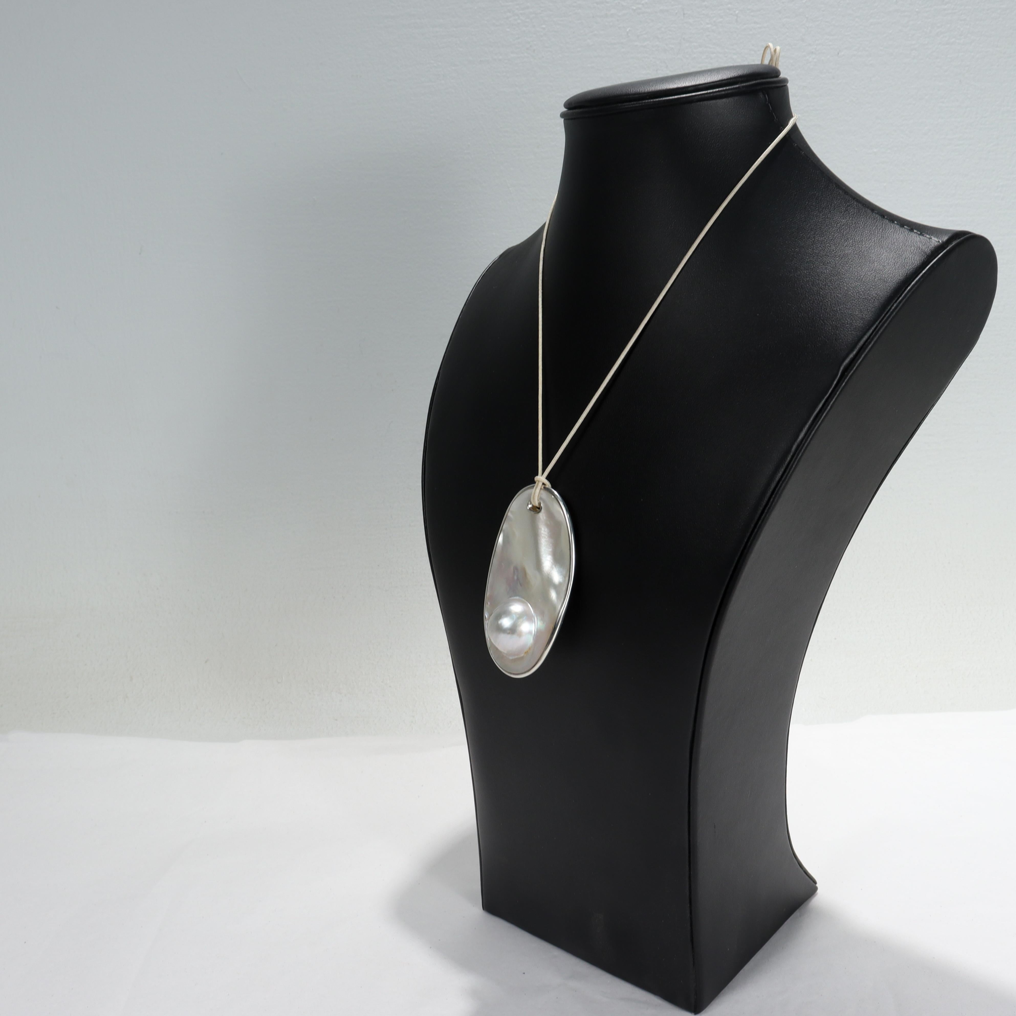 Elsa Peretti Tiffany & Co. Blister Pearl & Sterling Silver Pendant Necklace In Good Condition In Philadelphia, PA