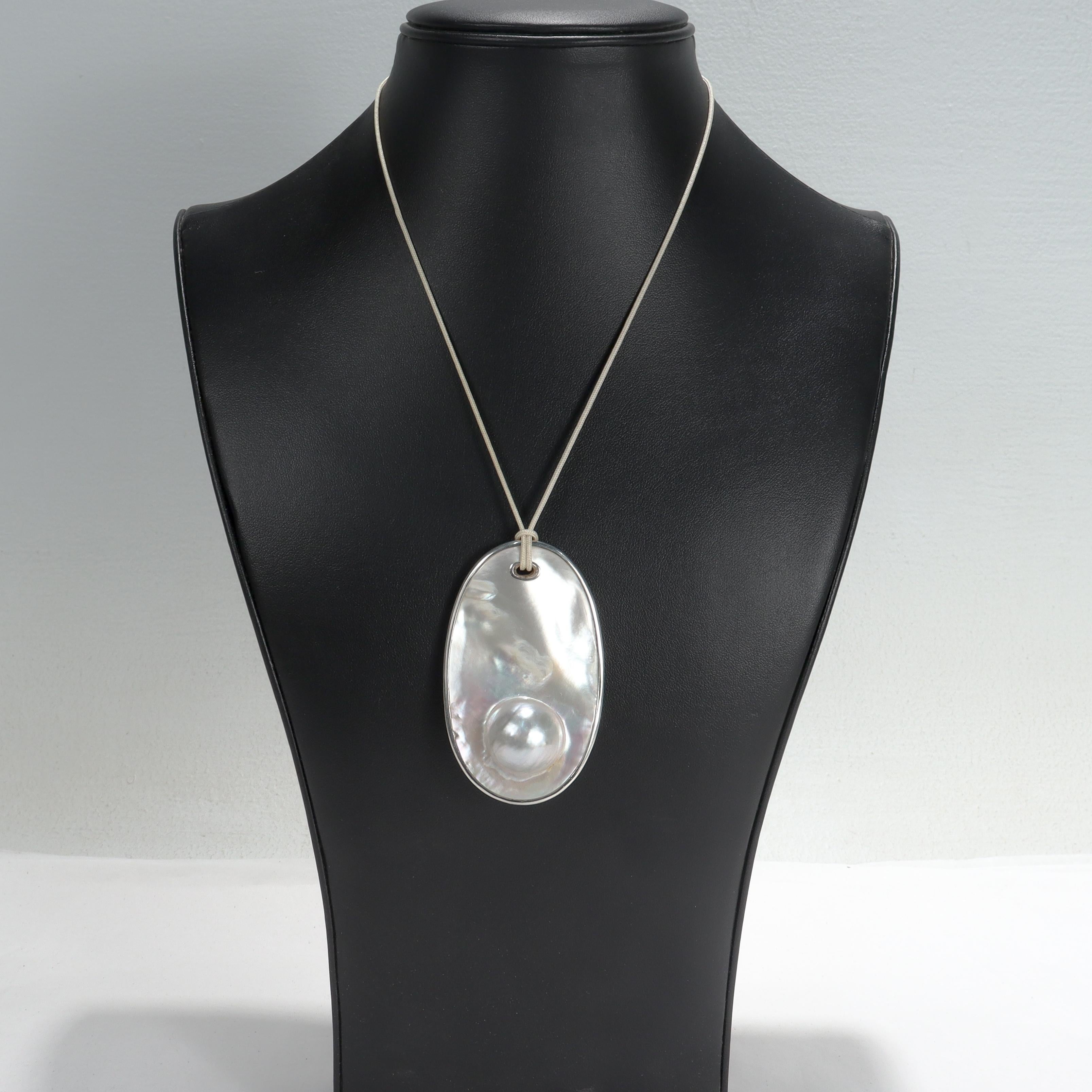 Women's or Men's Elsa Peretti Tiffany & Co. Blister Pearl & Sterling Silver Pendant Necklace
