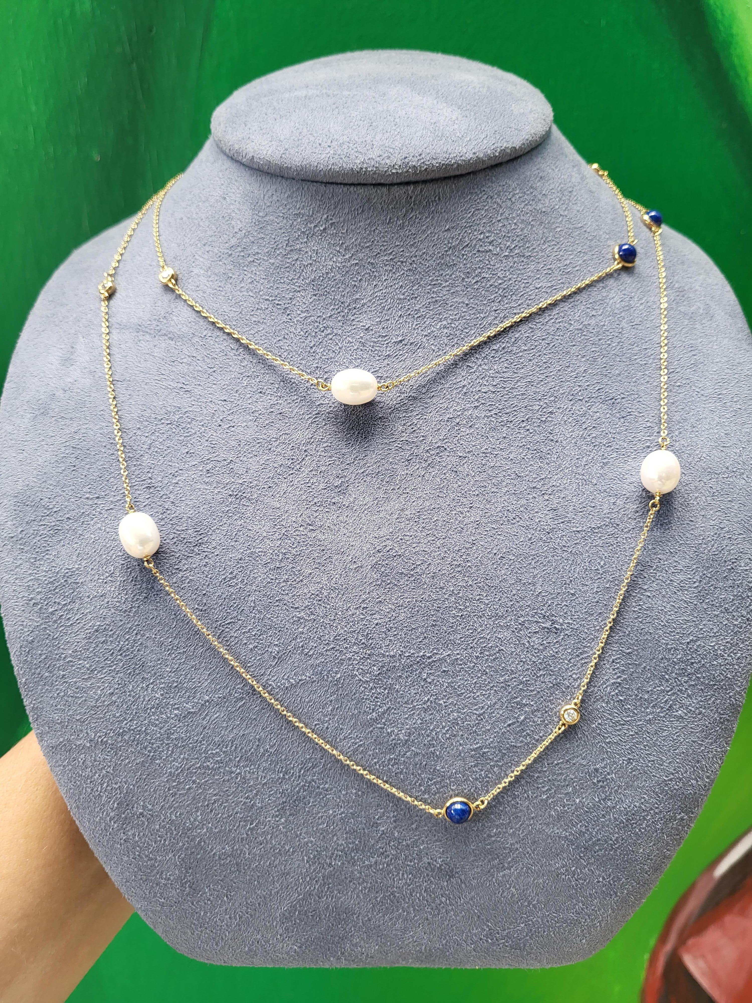 Elsa Peretti Tiffany & Co. Color By The Yard Pearl Diamond & Lapis Gold Necklace 5