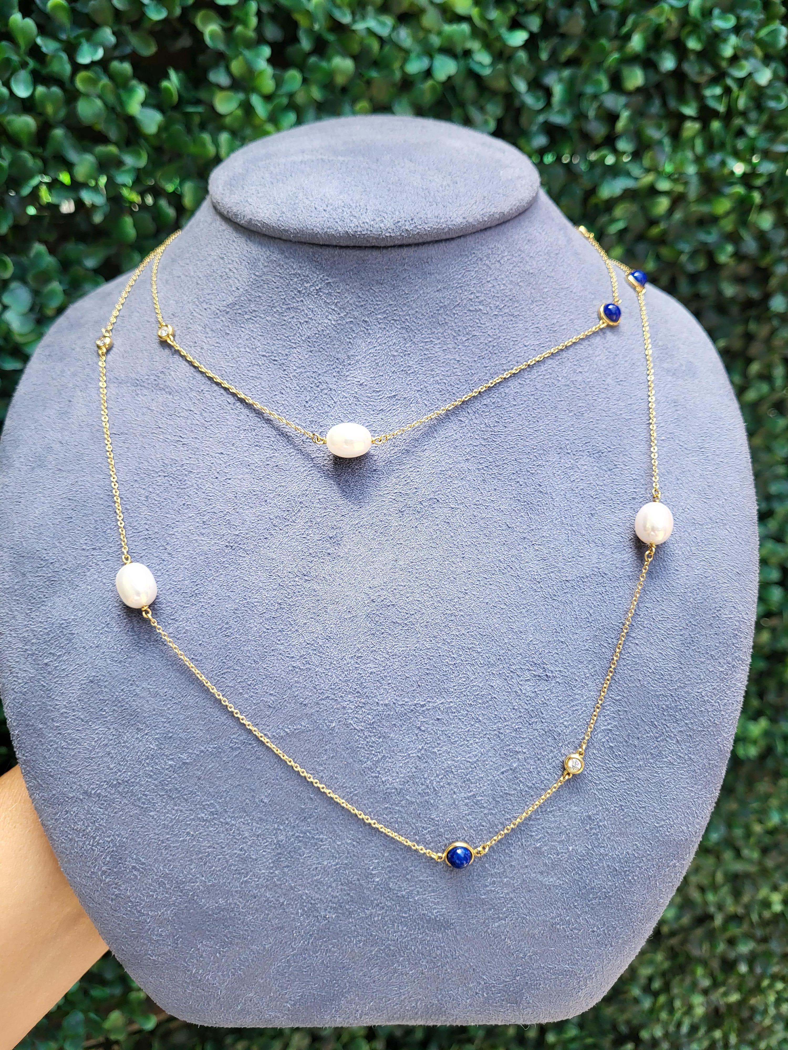 Elsa Peretti Tiffany & Co. Color By The Yard Pearl Diamond & Lapis Gold Necklace 6