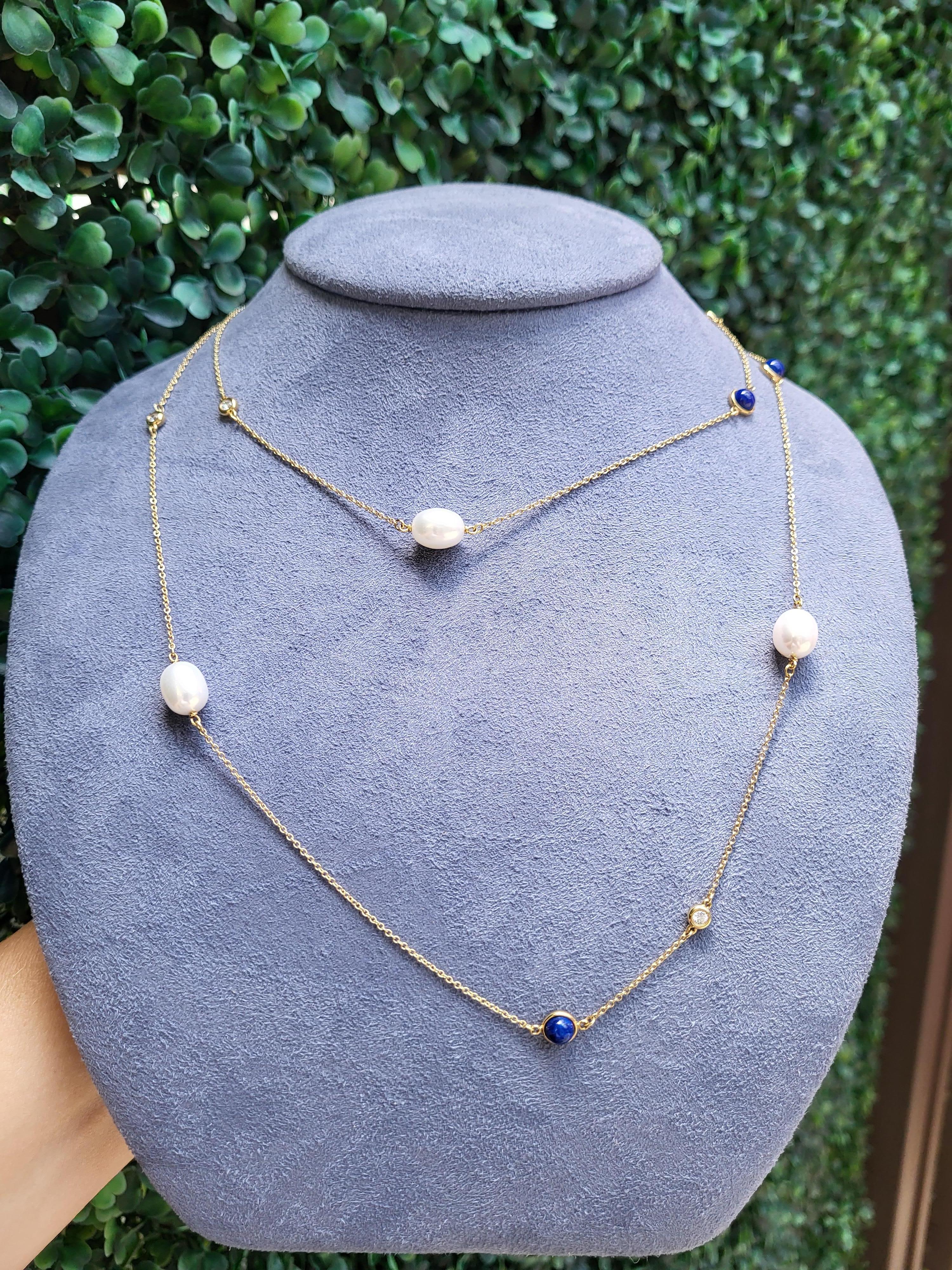 Elsa Peretti Tiffany & Co. Color By The Yard Pearl Diamond & Lapis Gold Necklace 1
