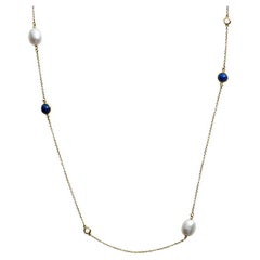 Elsa Peretti Tiffany & Co. Color By The Yard Pearl Diamond & Lapis Gold Necklace