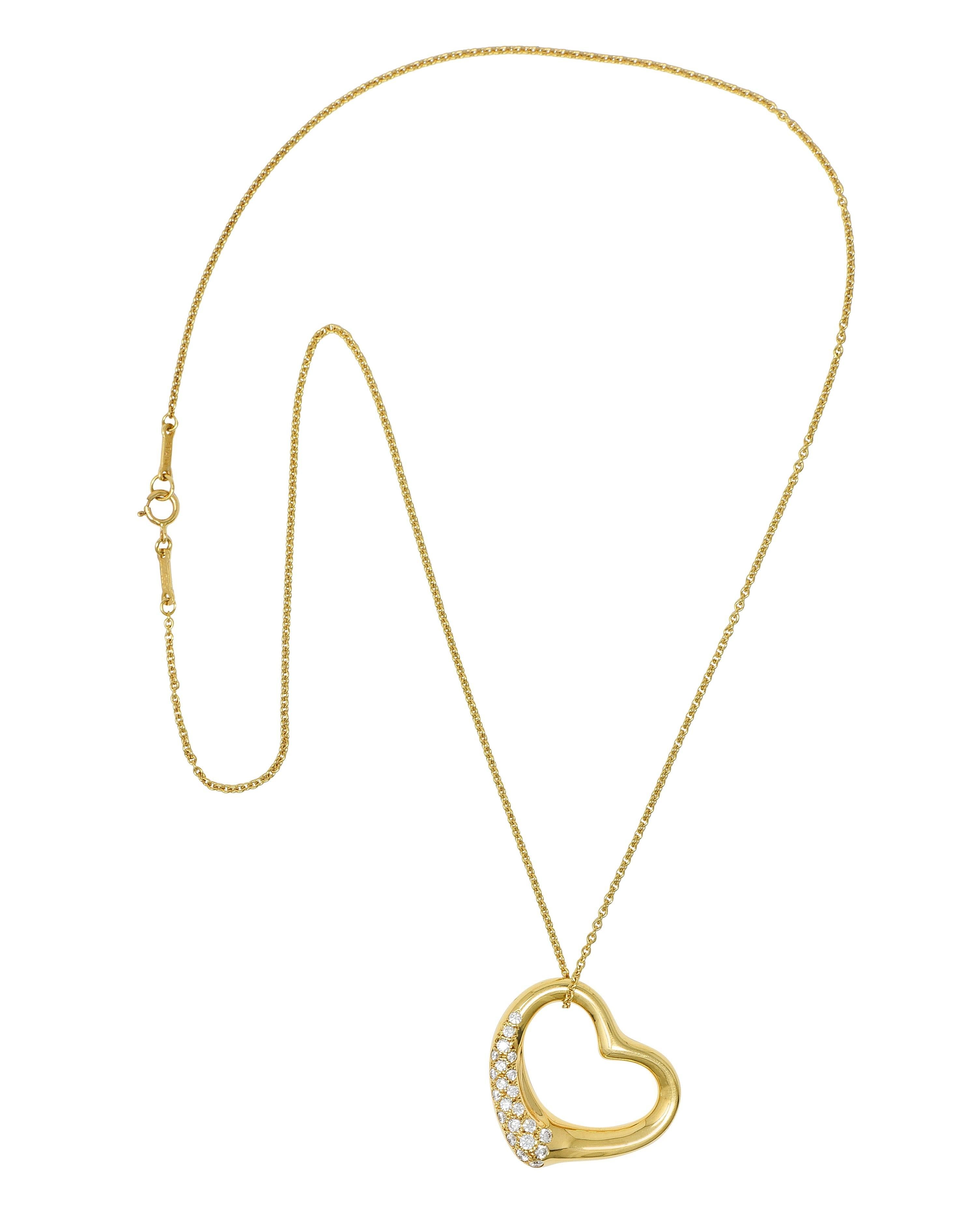 Comprised of a 1.5 mm cable link chain suspending a heart-shaped pendant
With a sinuous organic design and pavé set with round brilliant cut diamonds 
Weighing approximately 0.55 carat total - G color with VS1 clarity
Completed by spring clasp