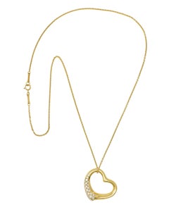Elsa Peretti Tiffany & Co. Diamond 18 Karat Gold Open Heart Pendant Necklace