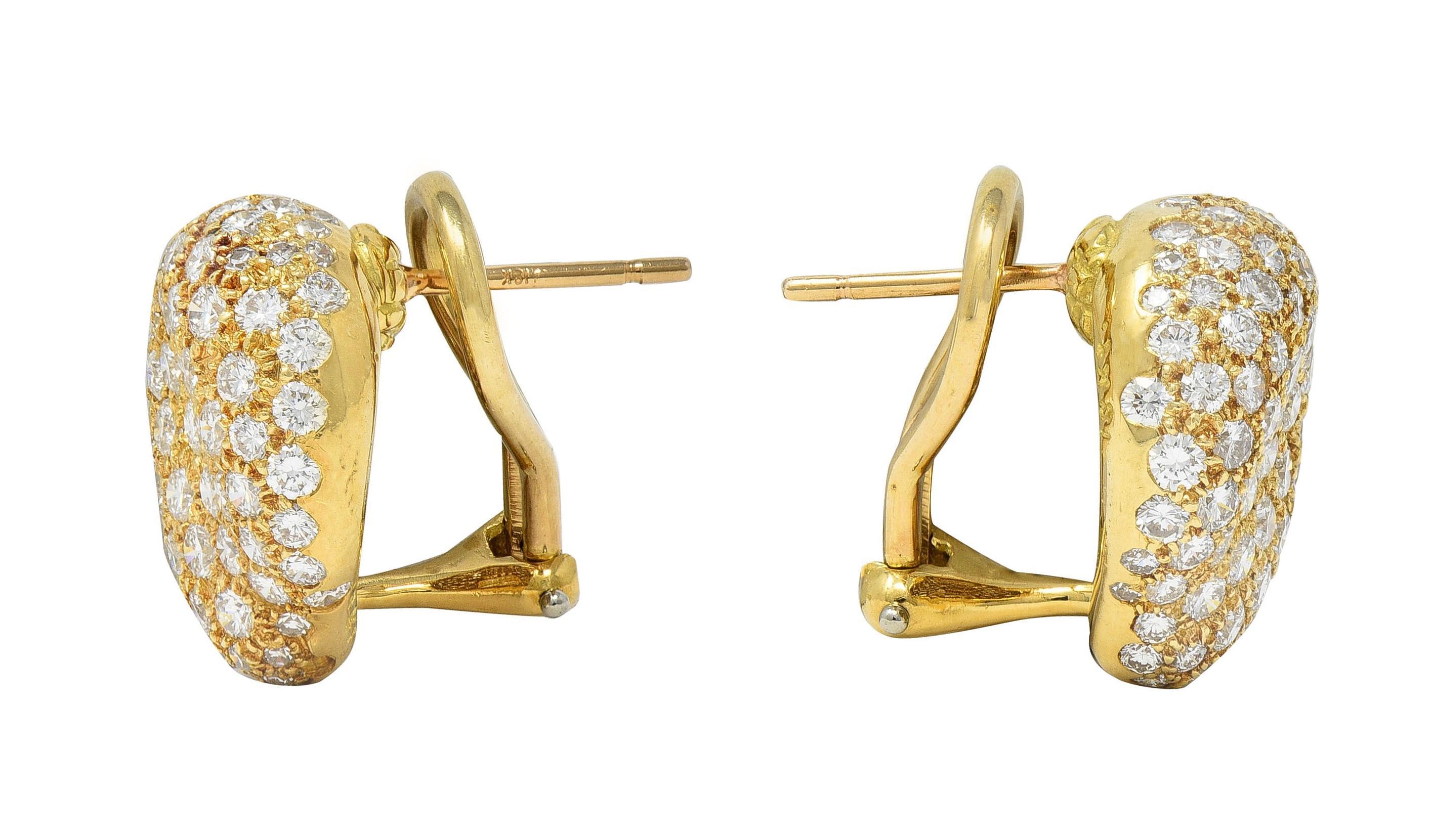 Brilliant Cut Elsa Peretti Tiffany & Co. Diamond 18K Gold Vintage Pavé Thumbprint Earrings For Sale