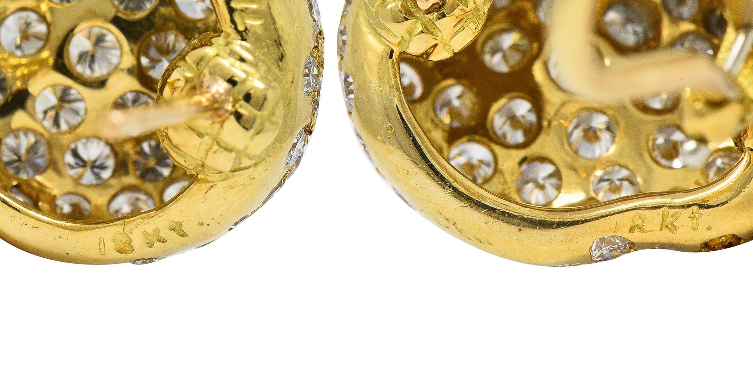 Elsa Peretti Tiffany & Co. Diamond 18K Gold Vintage Pavé Thumbprint Earrings In Excellent Condition For Sale In Philadelphia, PA